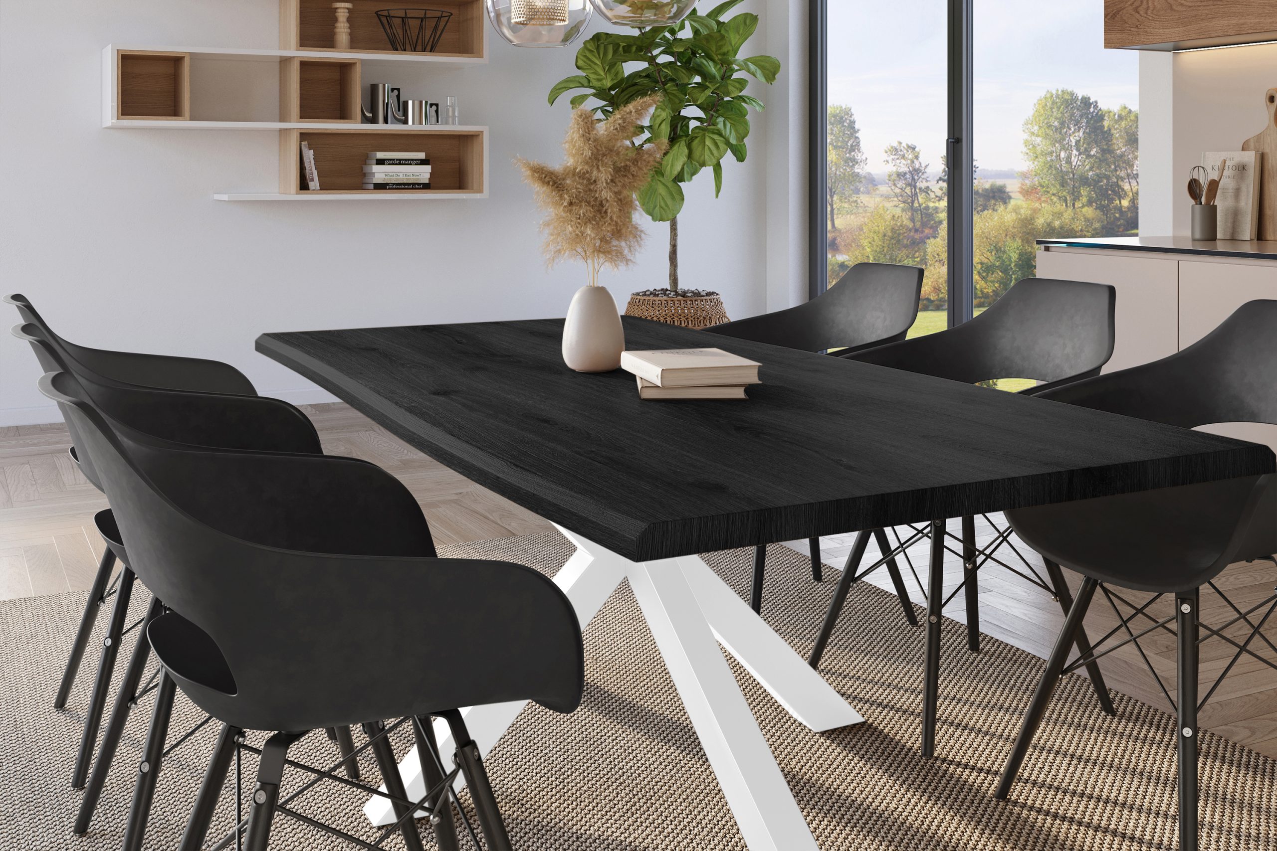 Esstisch 220x100 cm Baumkante Holz Grau-Optik Spider-Gestell Metall weiß JULIUS – Bild 4