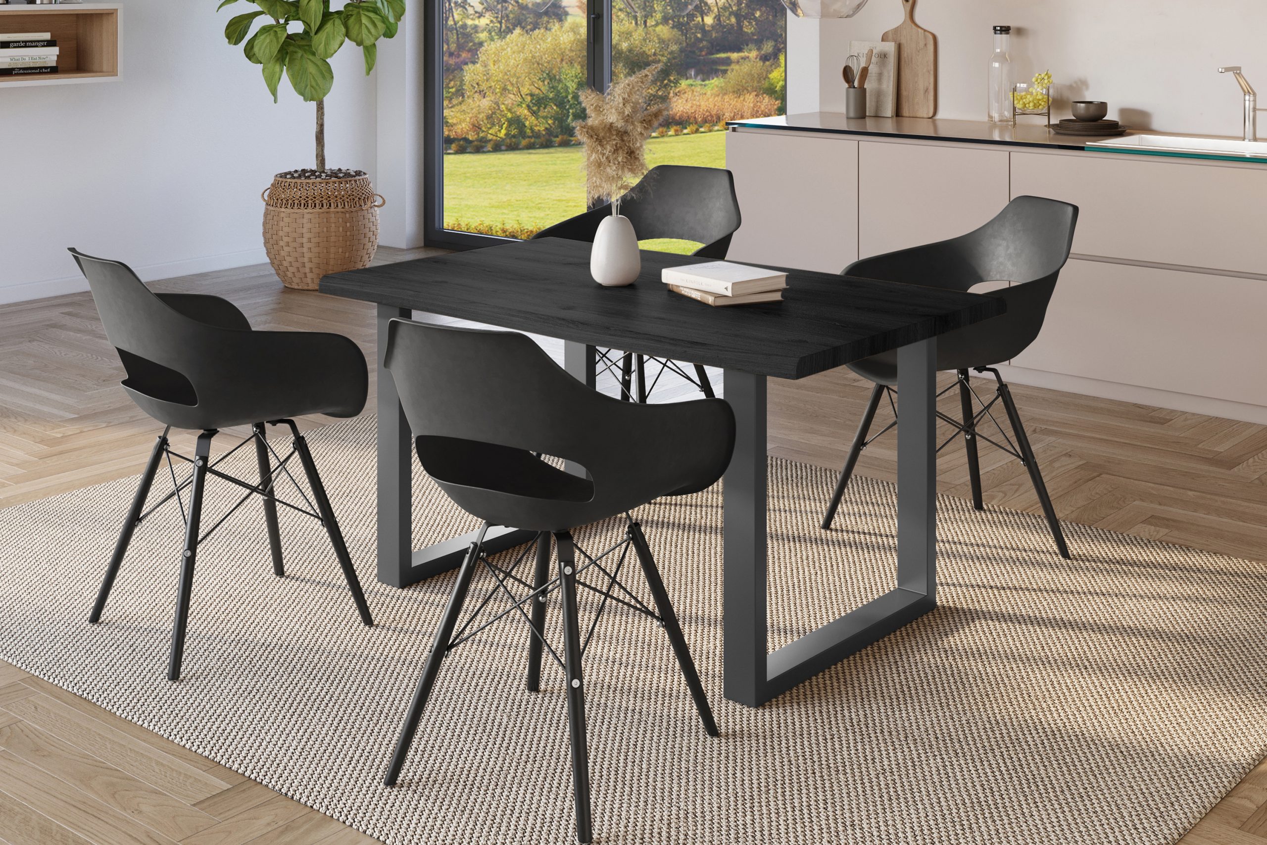 Esstisch 120x80 cm Baumkante Holz Grau-Optik U-Gestell Metall schwarz JULIUS – Bild 4