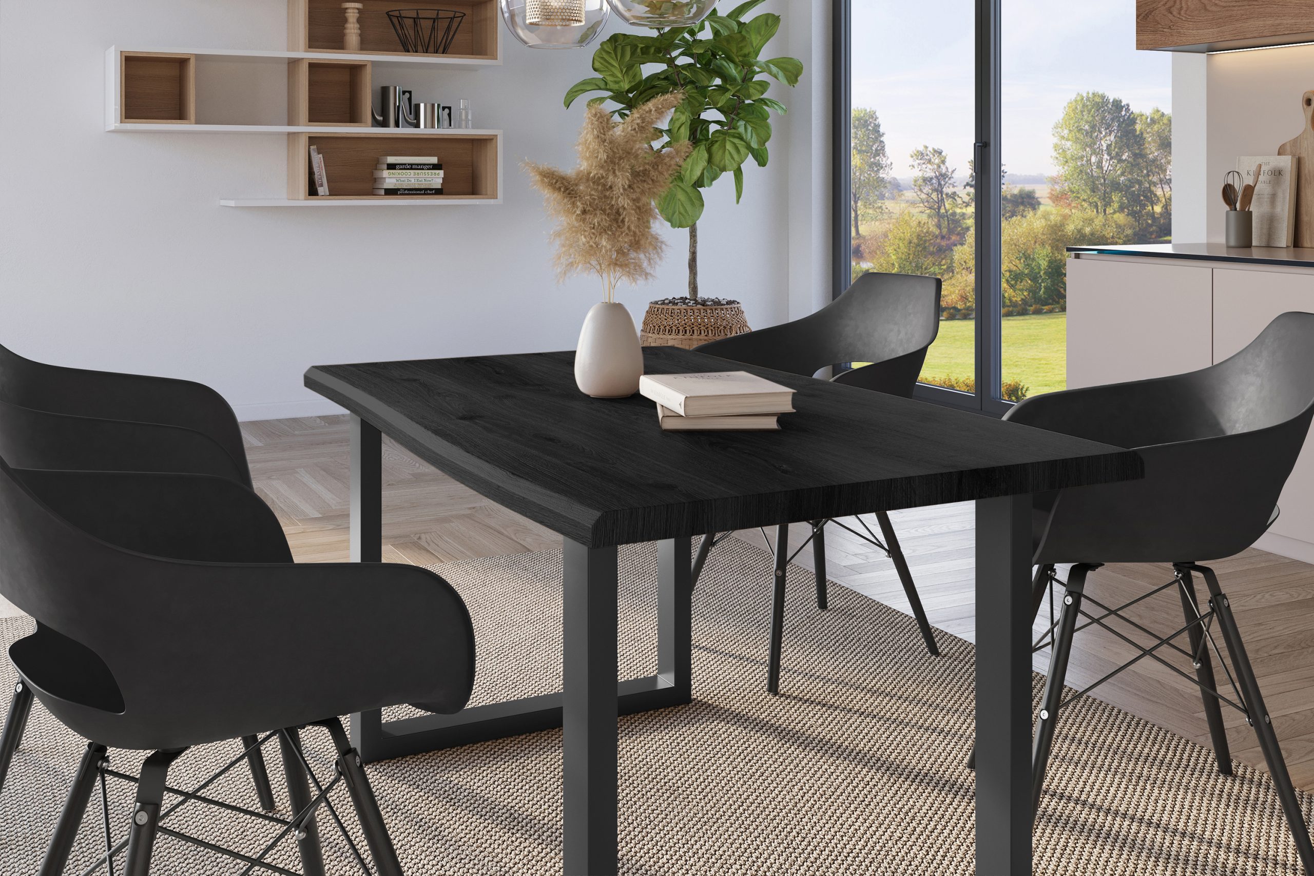 Esstisch 120x80 cm Baumkante Holz Grau-Optik U-Gestell Metall schwarz JULIUS – Bild 5