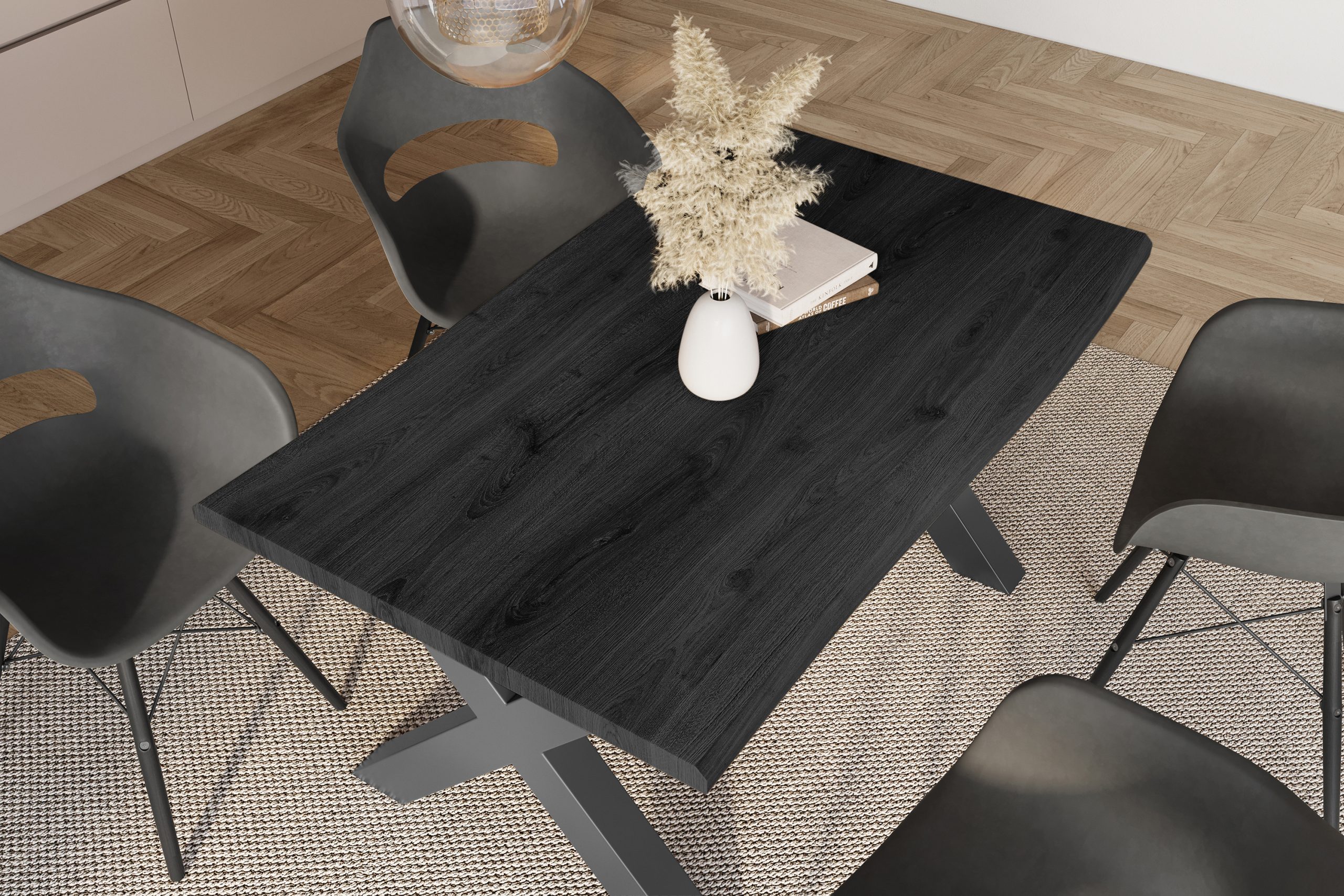 Esstisch 160x85 cm Baumkante Holz Grau-Optik X-Gestell Metall schwarz JULIUS – Bild 6