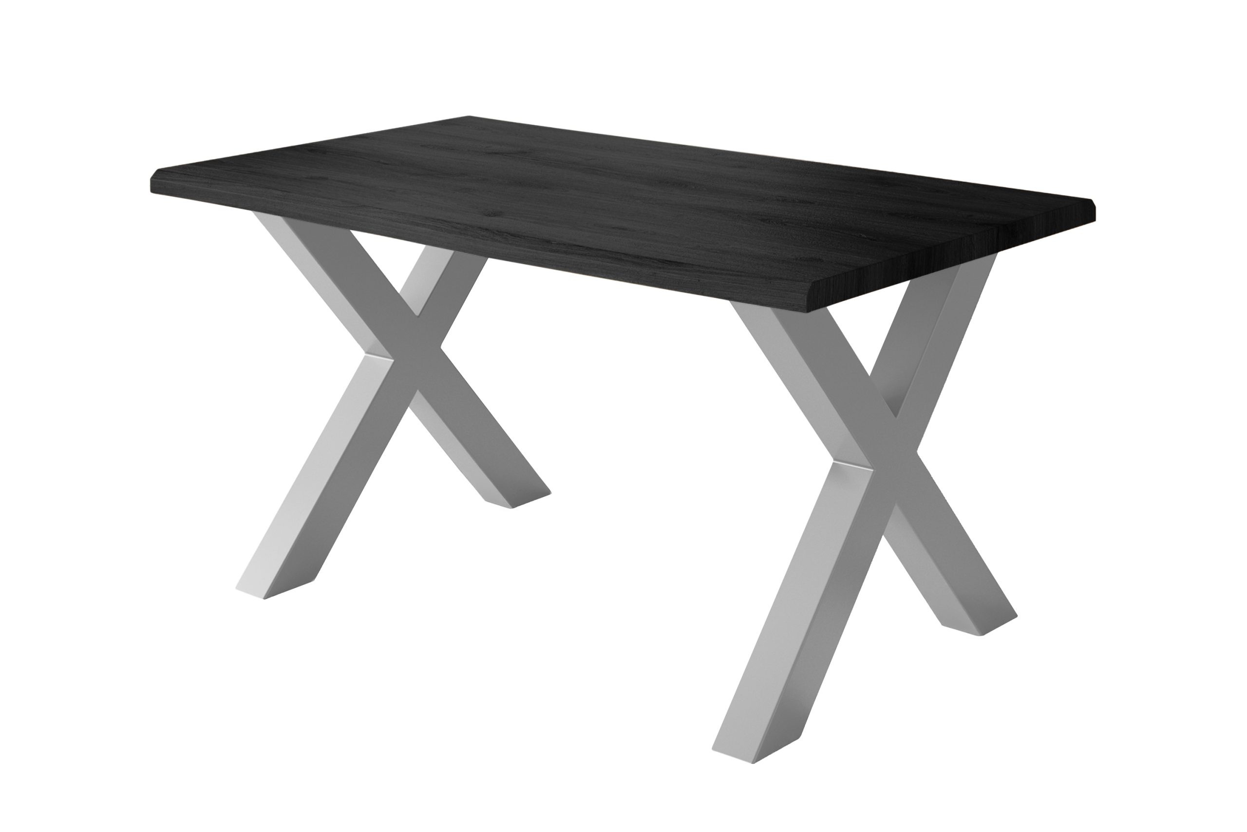 Esstisch 120x80 cm Baumkante Holz Grau-Optik X-Gestell Metall silber JULIUS – Bild 2