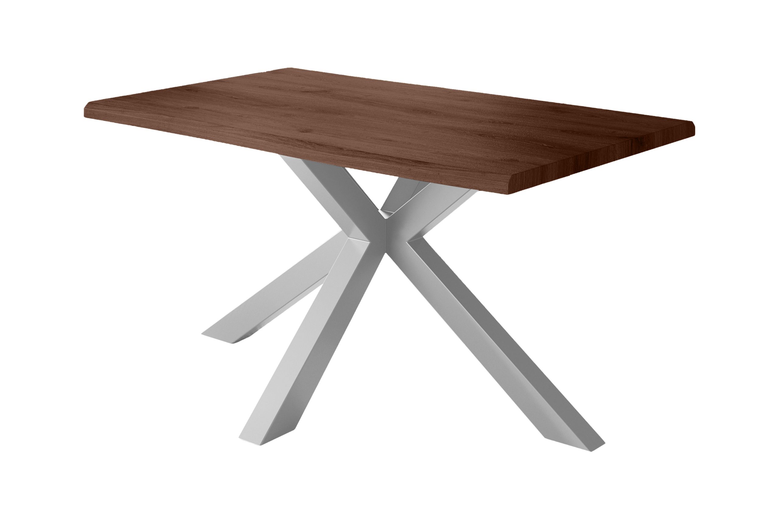 Esstisch 160x85 cm Baumkante Holz Nussbaum-Optik Spider-Gestell Metall silber JULIUS – Bild 2