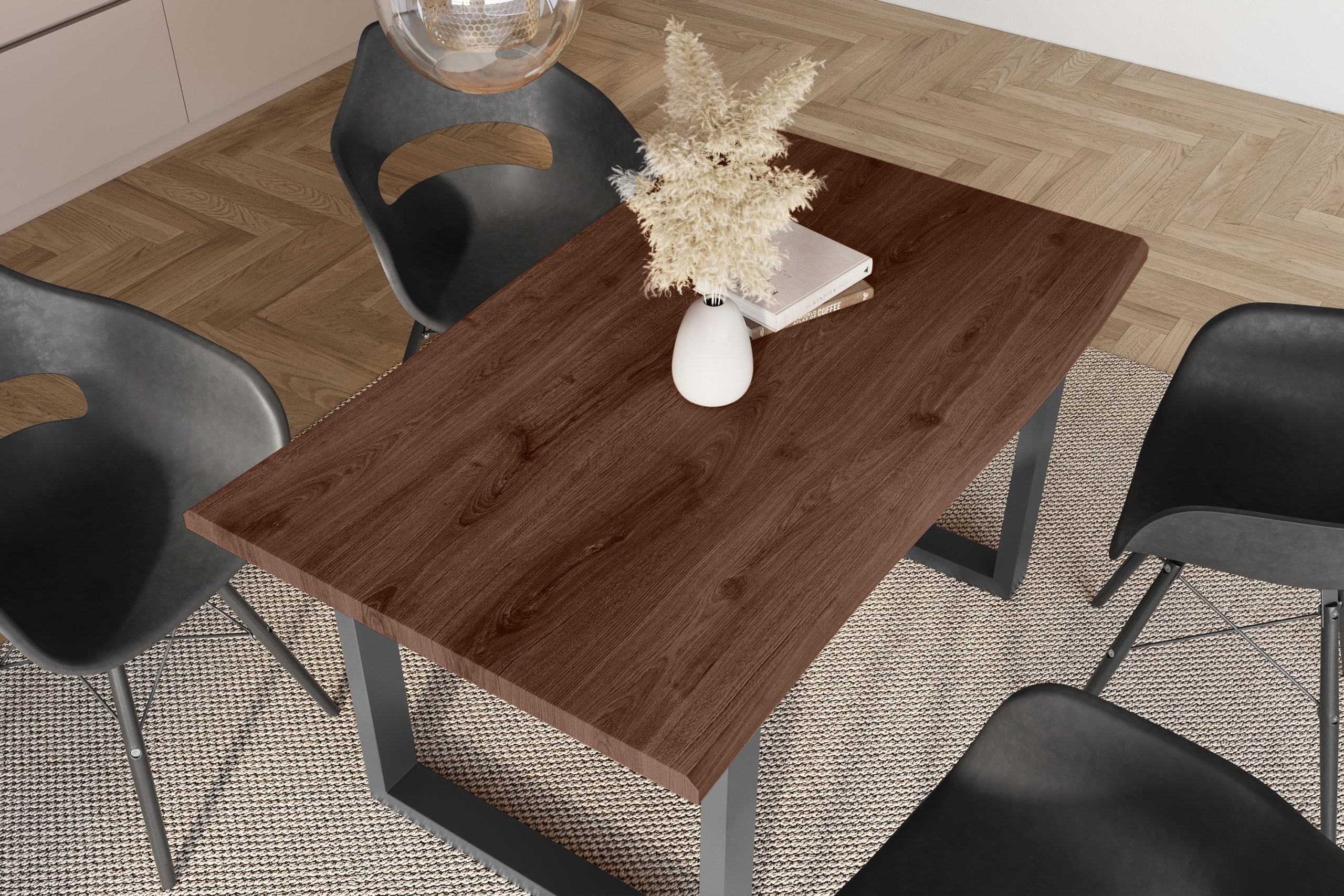 Esstisch 140x80 cm Baumkante Holz Nussbaum-Optik U-Gestell Metall schwarz JULIUS – Bild 6