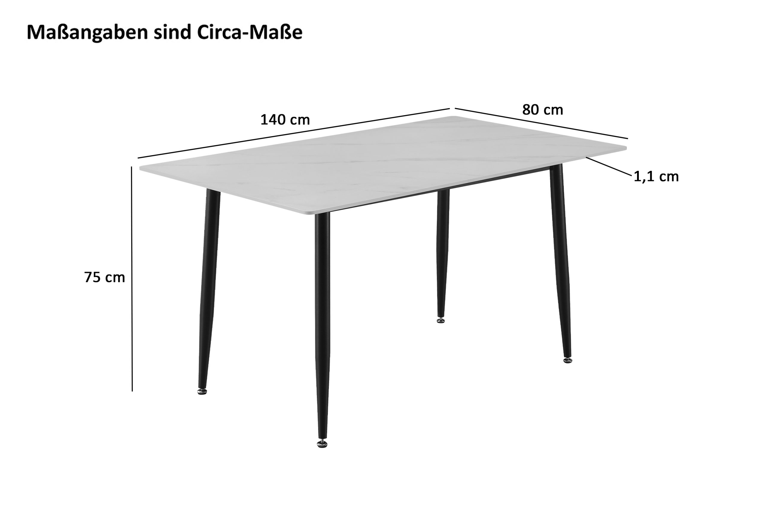 Esstisch 140 x 80 cm weiß matt Keramiktisch 4-Fuß-Gestell schwarz GÖTEBORG – Bild 3