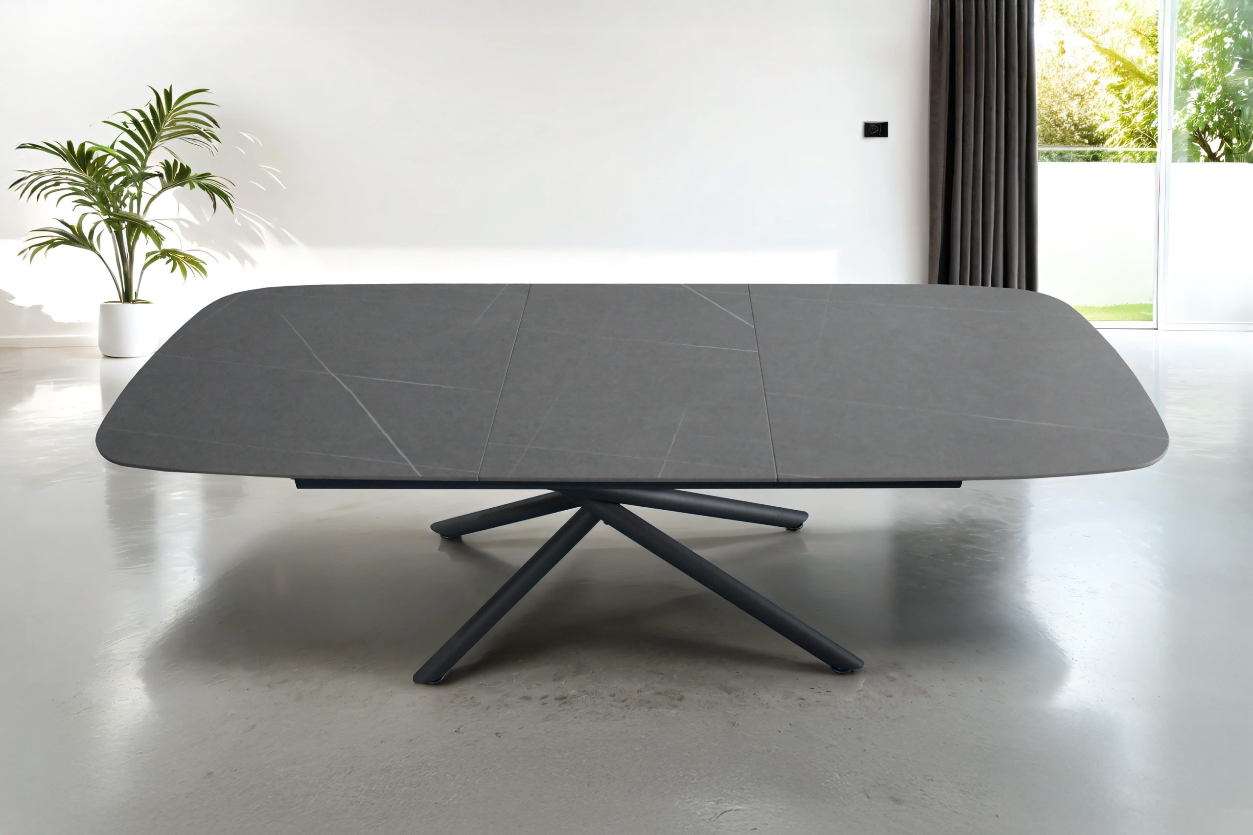 Esstisch 180 (240) x 90 cm grau matt Keramiktisch ausziehbar Mikado Gestell schwarz MELODIE