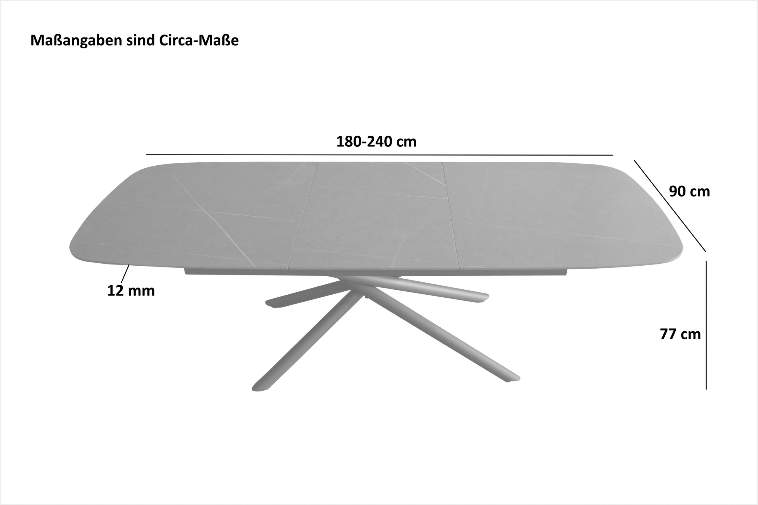 Esstisch 180 (240) x 90 cm grau matt Keramiktisch ausziehbar Mikado Gestell schwarz MELODIE – Bild 3