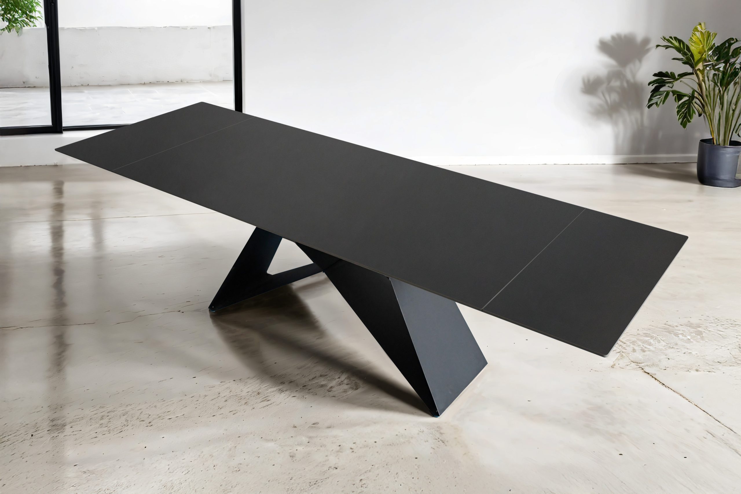 Esstisch 180 (260) x 90 cm dunkelgrau matt Keramiktisch ausziehbar Butterfly Gestell schwarz MIA