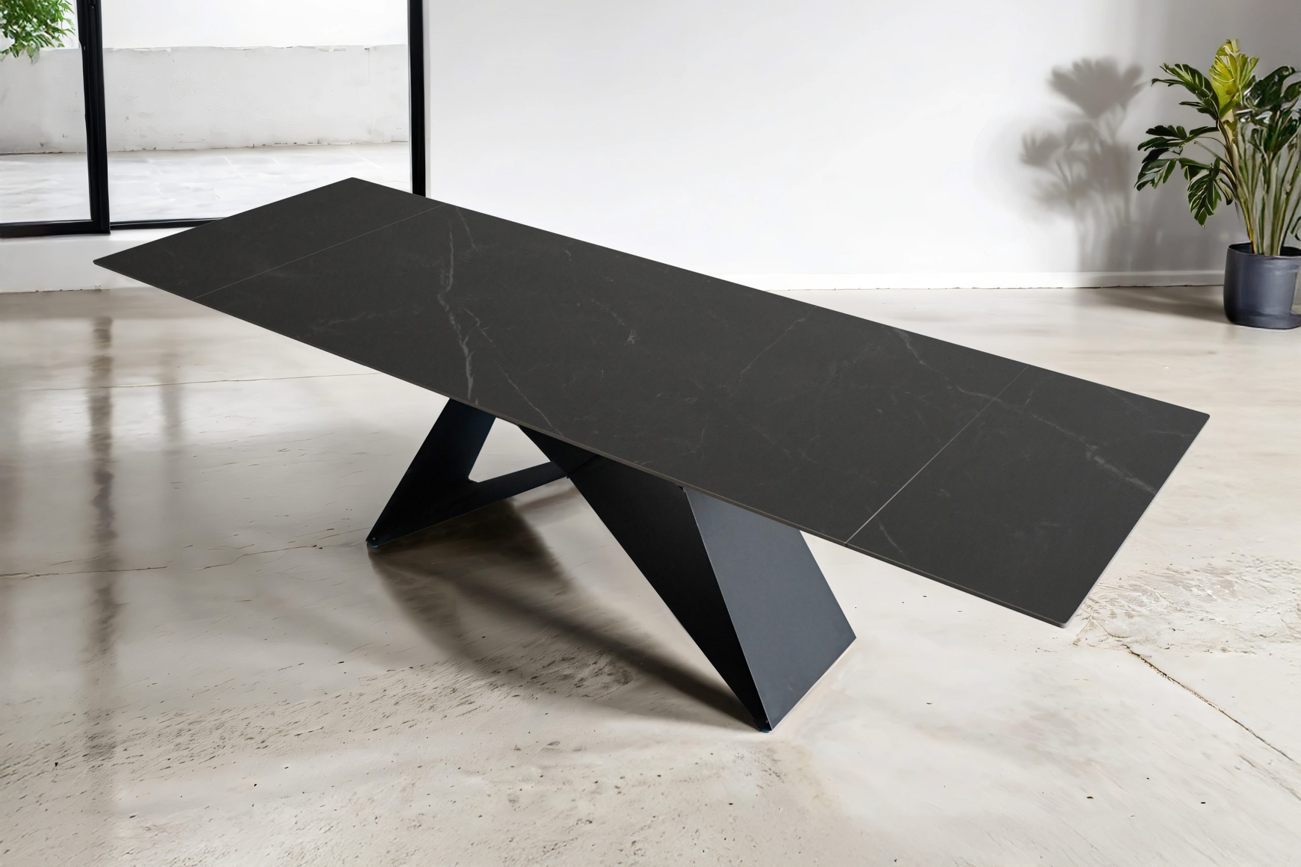 Esstisch 180 (260) x 90 cm schwarz matt Keramiktisch ausziehbar Butterfly Gestell schwarz MIA