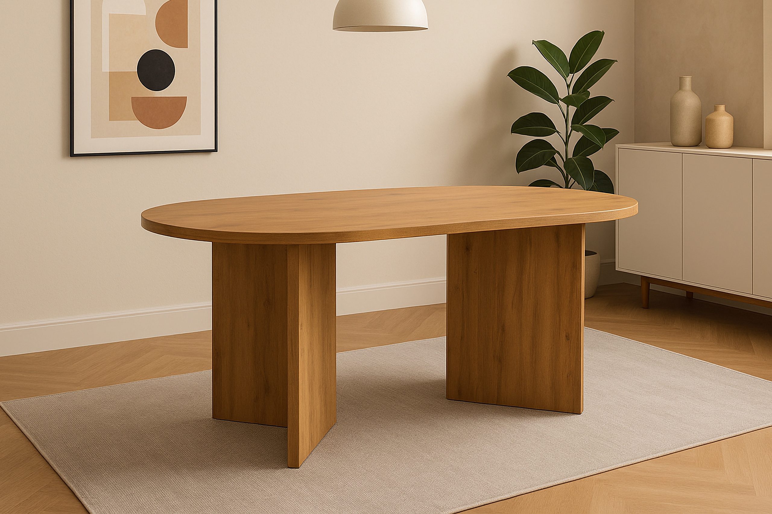 Esstisch oval mit geraden Kanten 160x90 cm Holz Wildeiche-Optik Tischbeine V-Form OVI