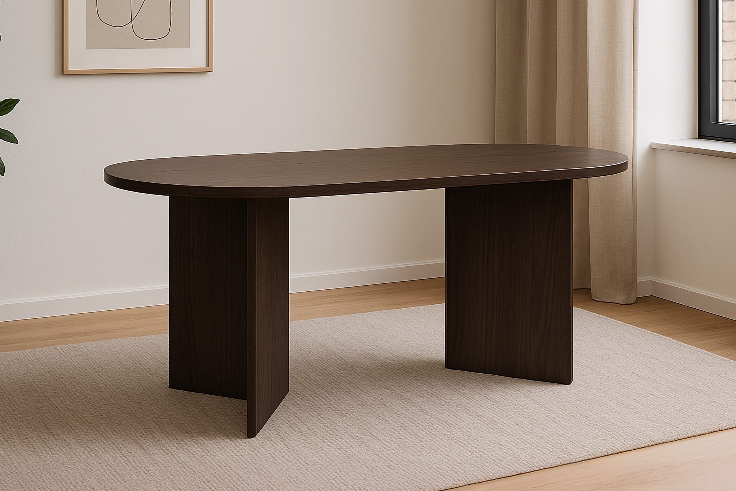 Esstisch oval mit geraden Kanten 160x90 cm Holz Nussbaum-Optik Tischbeine V-Form OVI