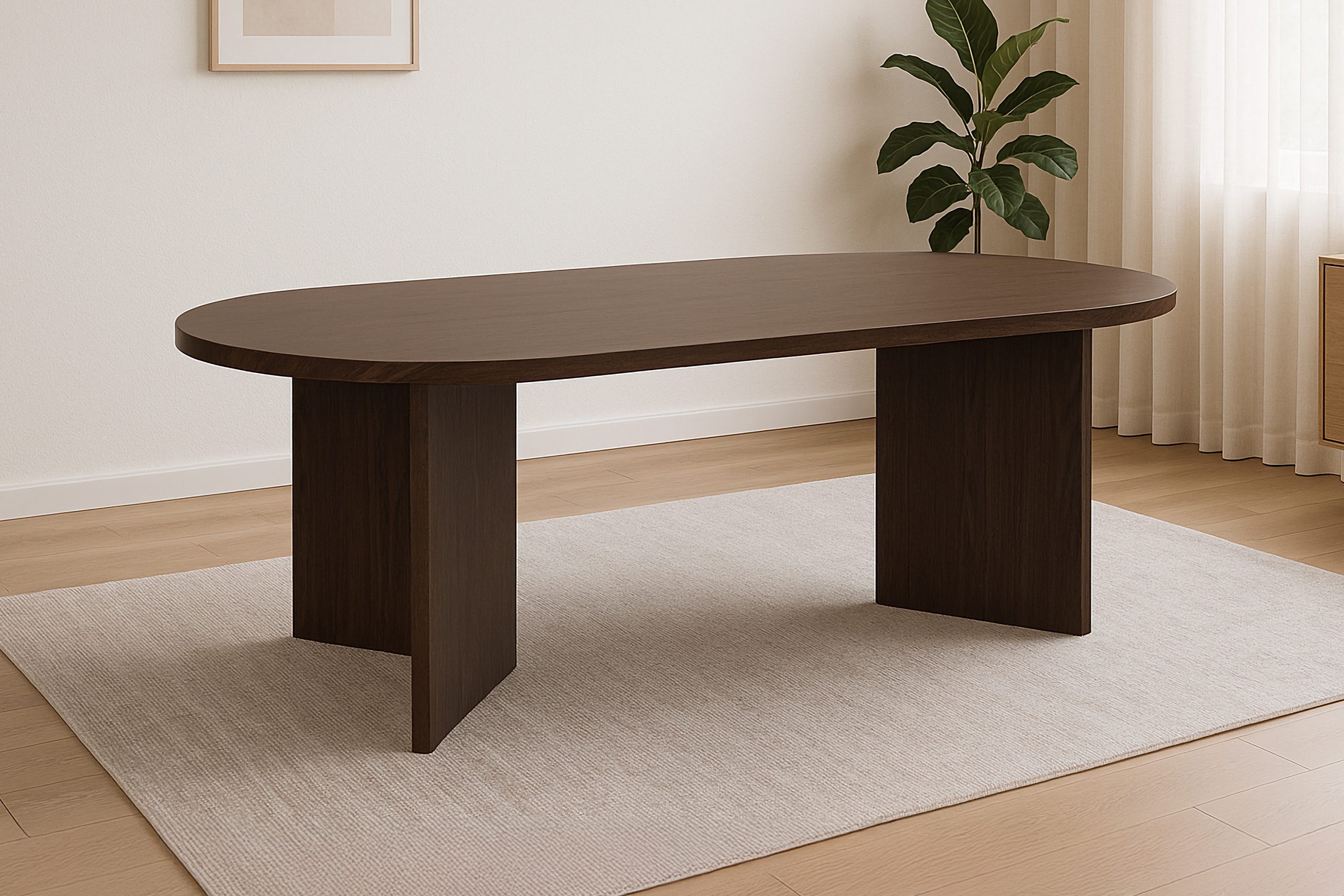 Esstisch oval mit geraden Kanten 204x90 cm Holz Nussbaum-Optik Tischbeine V-Form OVI