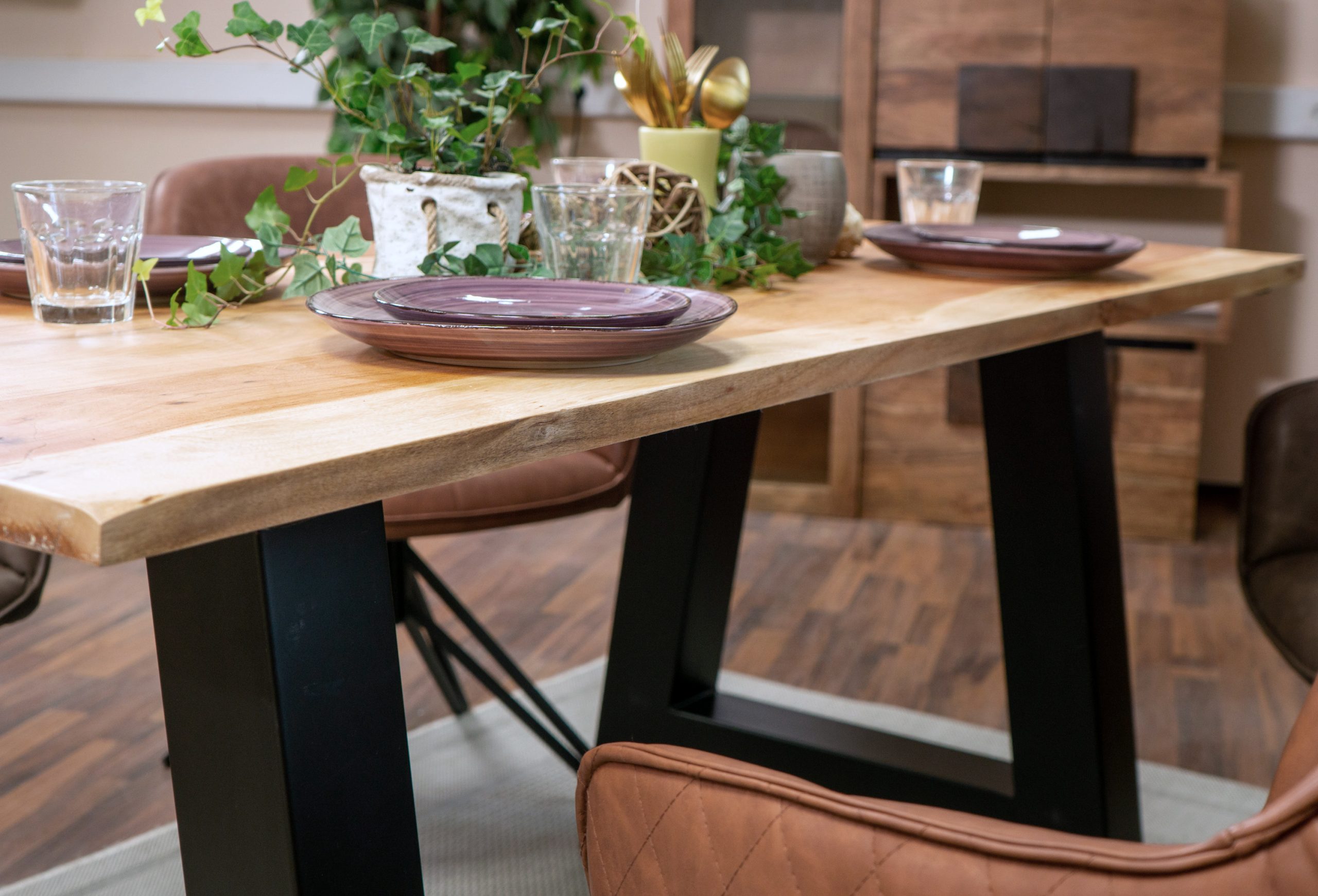 Esstisch 260x100cm Akazie massiv natur gerade Kante A-Gestell PASCAL – Bild 8