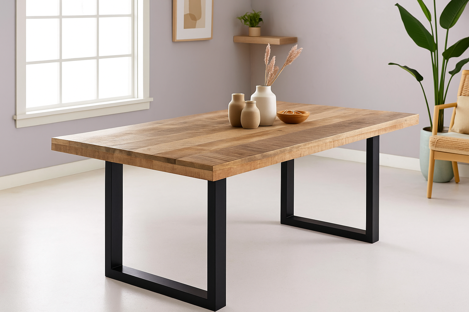 Esstisch 200x100cm Mangoholz gerade Kante U-Gestell schwarz RIO