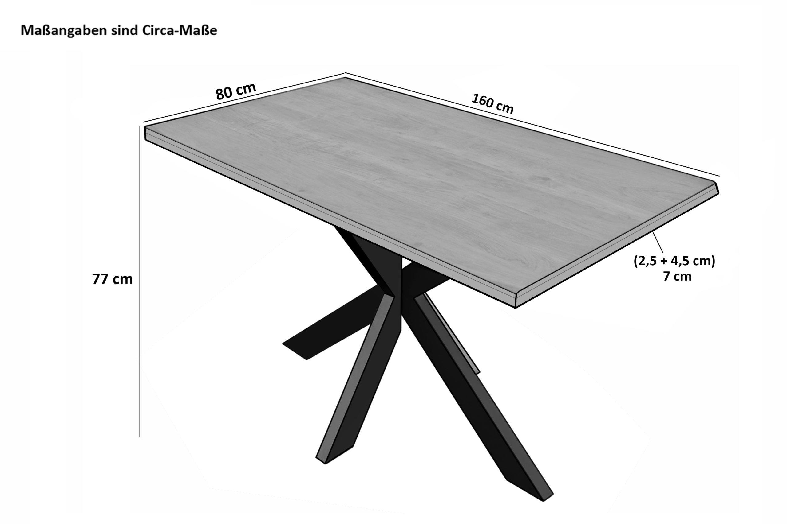 Esstisch 160x85cm Akazienholz naturfarben gerade Kante Spider-Gestell schwarz RIO – Bild 4