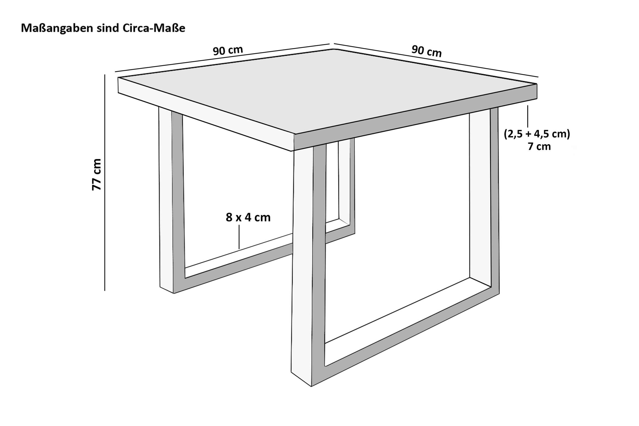 Esstisch 90x90cm Akazienholz naturfarben gerade Kante U-Gestell schwarz RIO – Bild 4