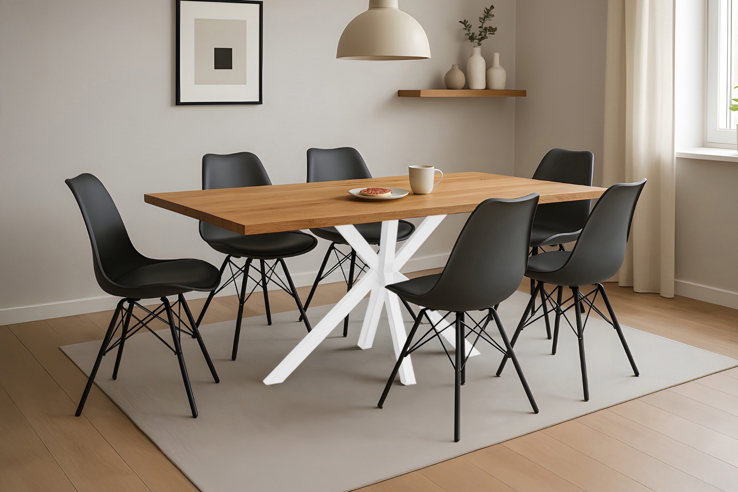 Esstisch 240x100 cm Baumkante Eichenholz massiv geölt Spider-Gestell weiß SALVADOR – Bild 5