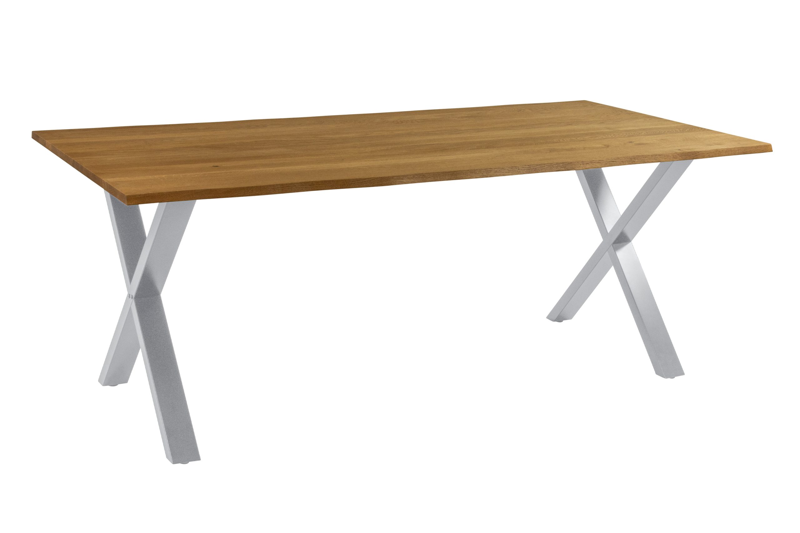 Esstisch 140x80 cm Baumkante Eichenholz massiv geölt X-Gestell silber SALVADOR – Bild 2