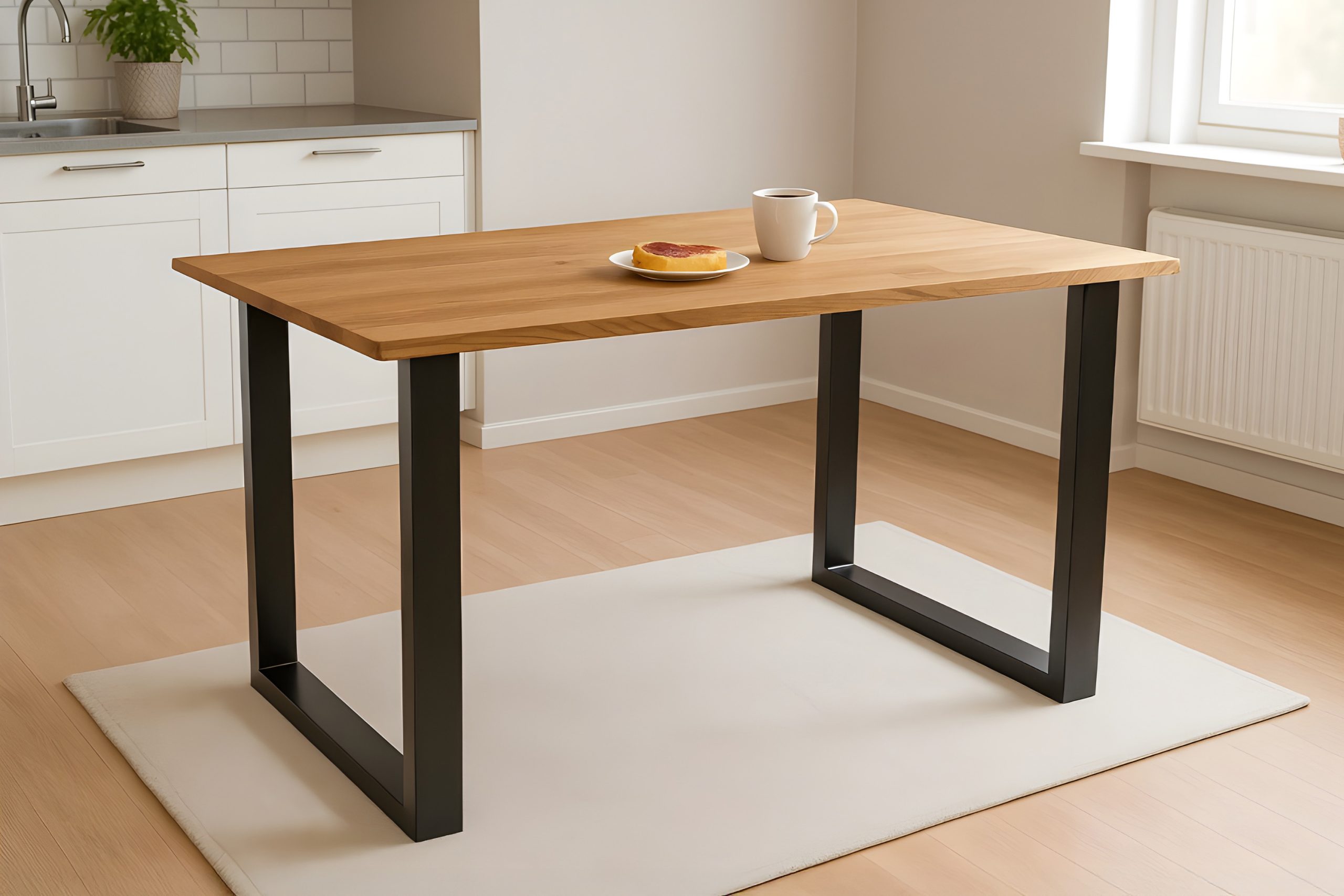 Esstisch 140x80 cm Baumkante Eichenholz massiv geölt U-Gestell schwarz SALVADOR