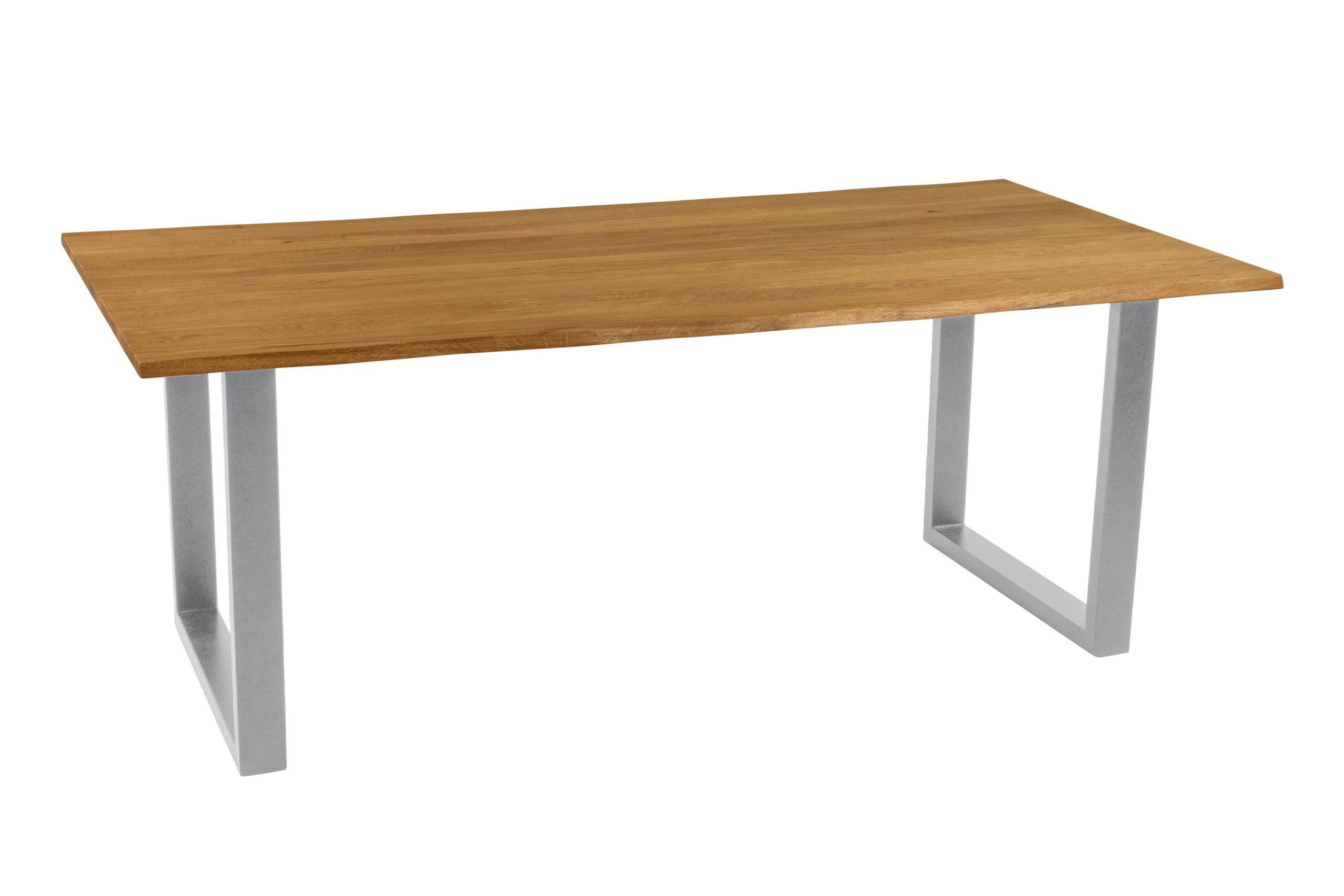 Esstisch 260x100 cm Baumkante Eichenholz massiv geölt U-Gestell silber SALVADOR – Bild 2