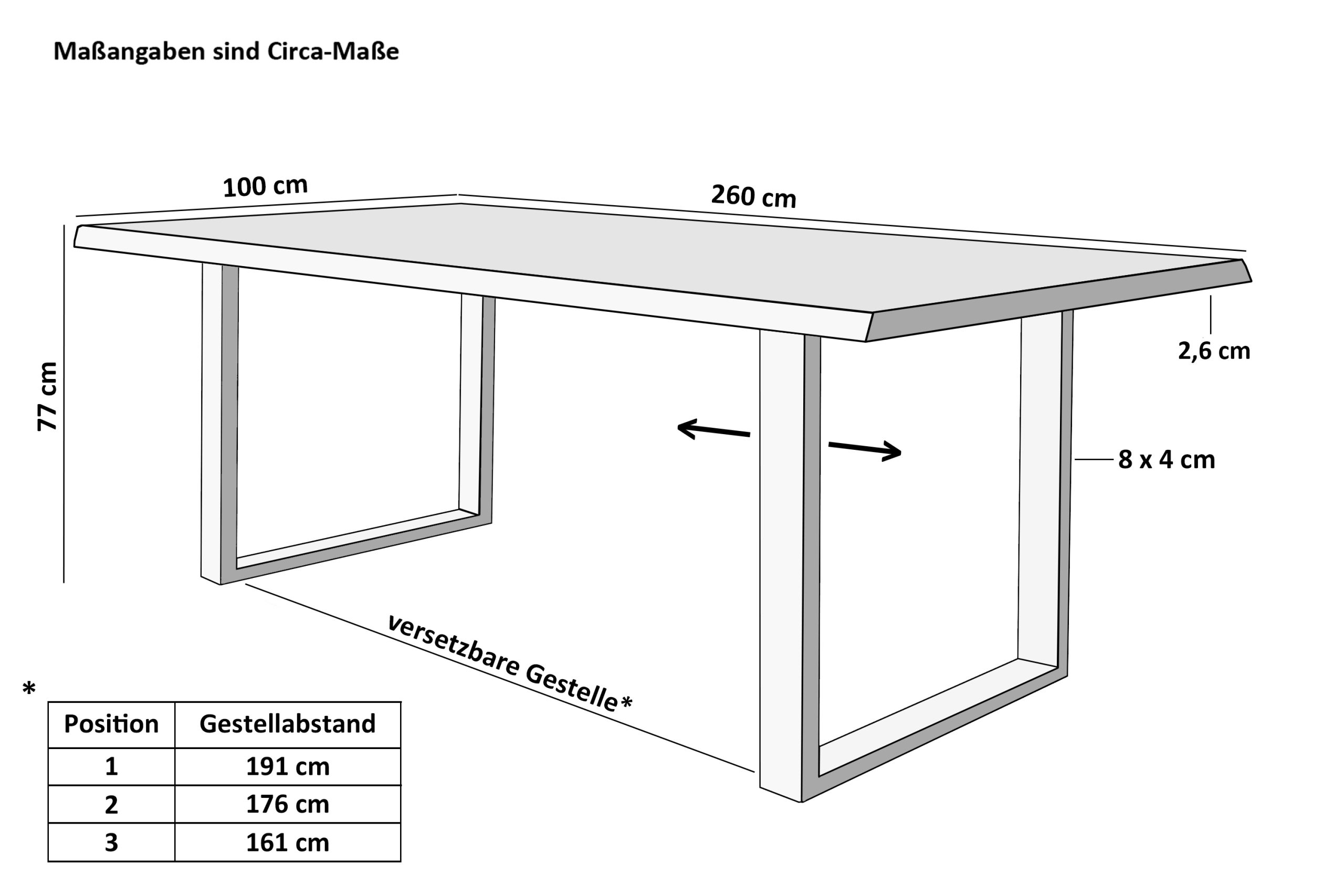 Esstisch 260x100 cm Baumkante Eichenholz massiv geölt U-Gestell silber SALVADOR – Bild 3