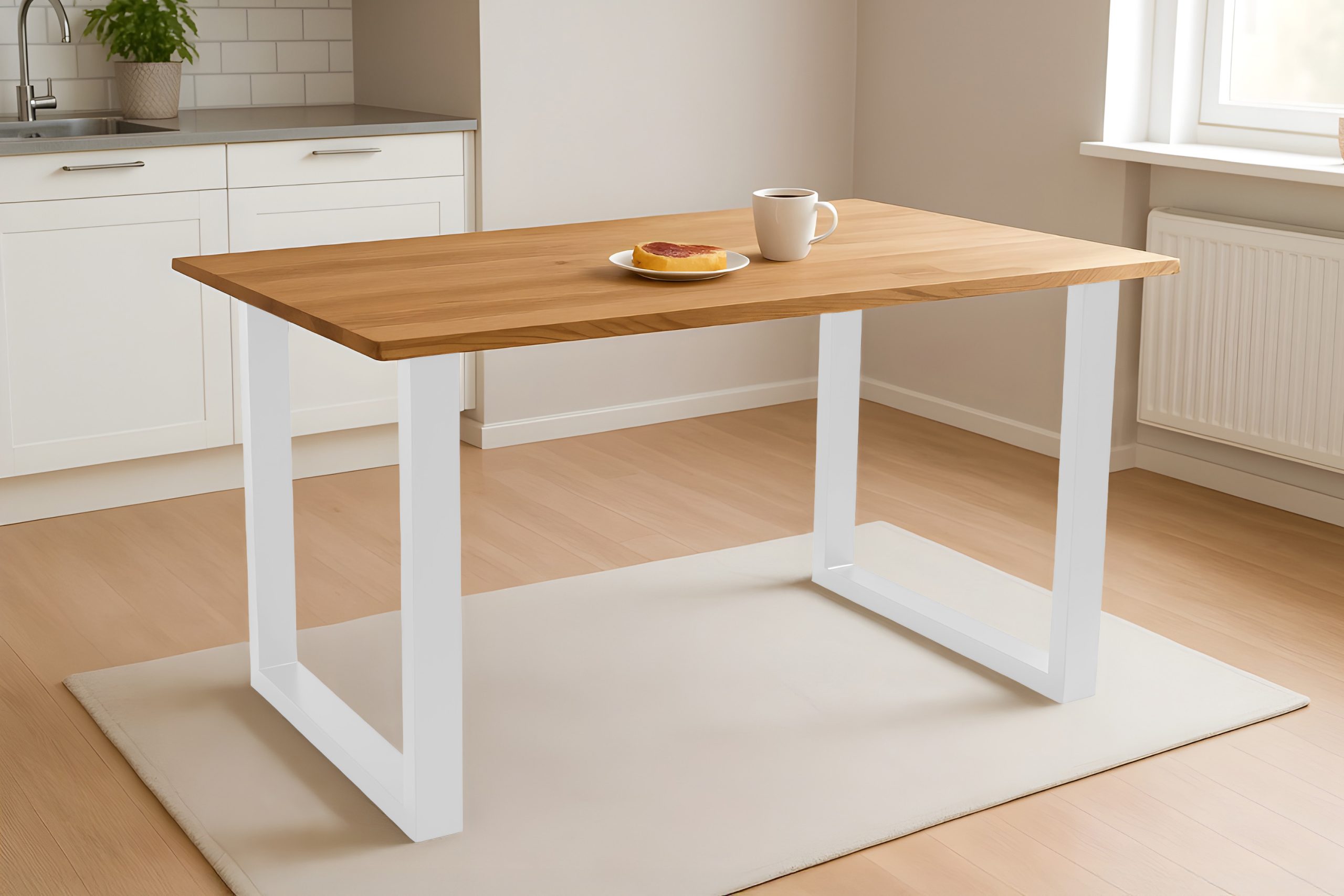 Esstisch 120x80 cm Baumkante Eichenholz massiv geölt U-Gestell weiß SALVADOR