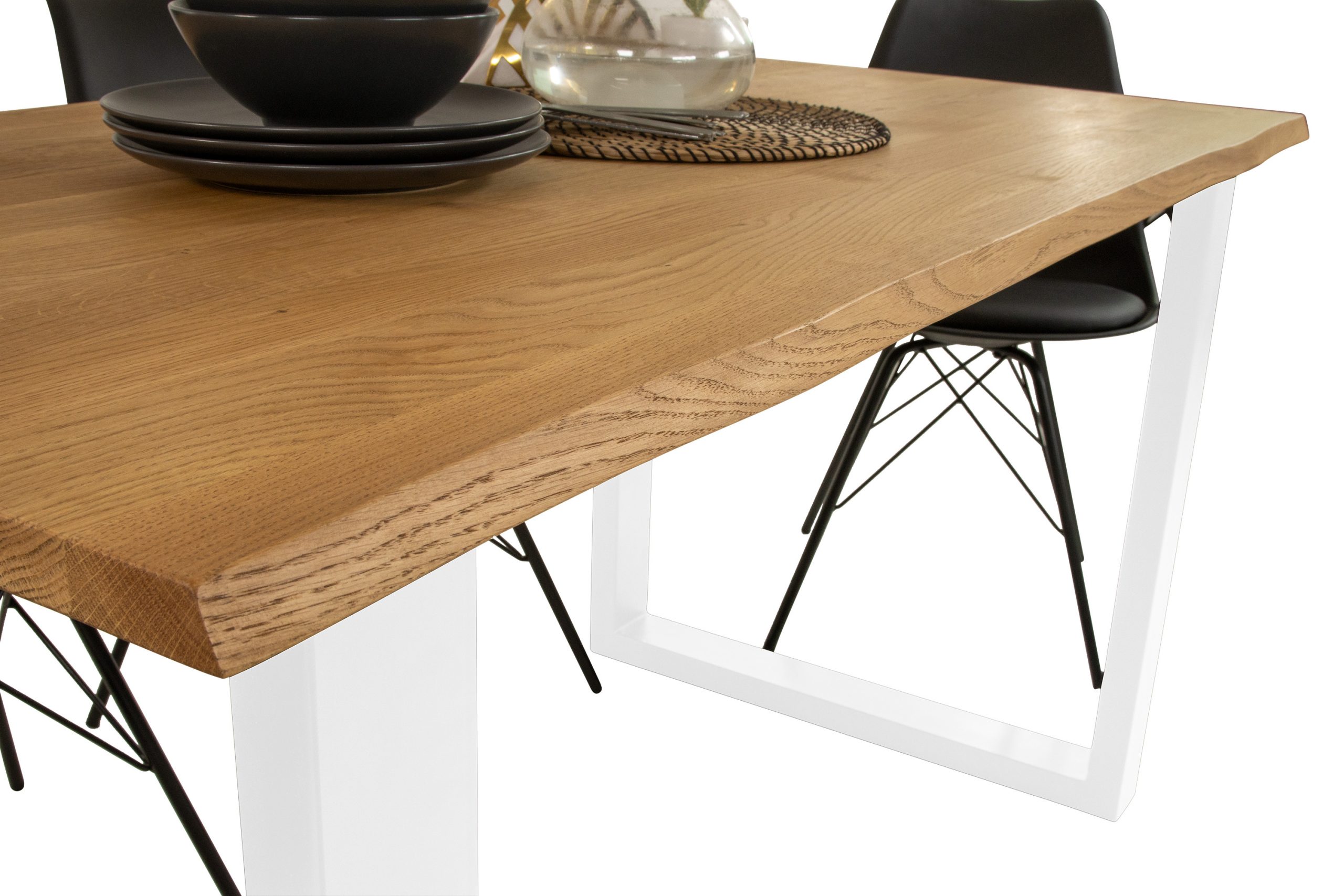 Esstisch 140x80 cm Baumkante Eichenholz massiv geölt U-Gestell weiß SALVADOR – Bild 4