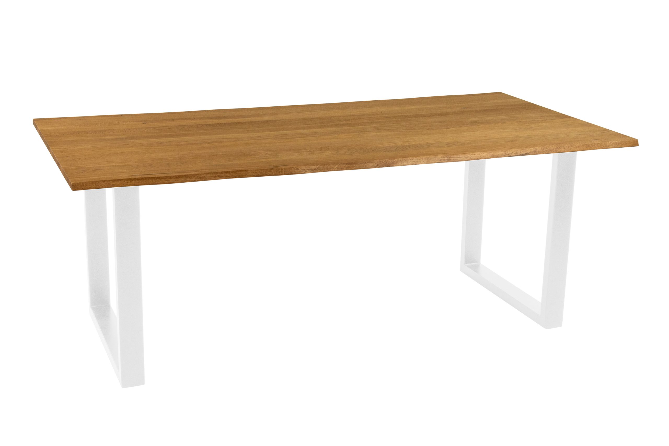 Esstisch 220x100 cm Baumkante Eichenholz massiv geölt U-Gestell weiß SALVADOR – Bild 2