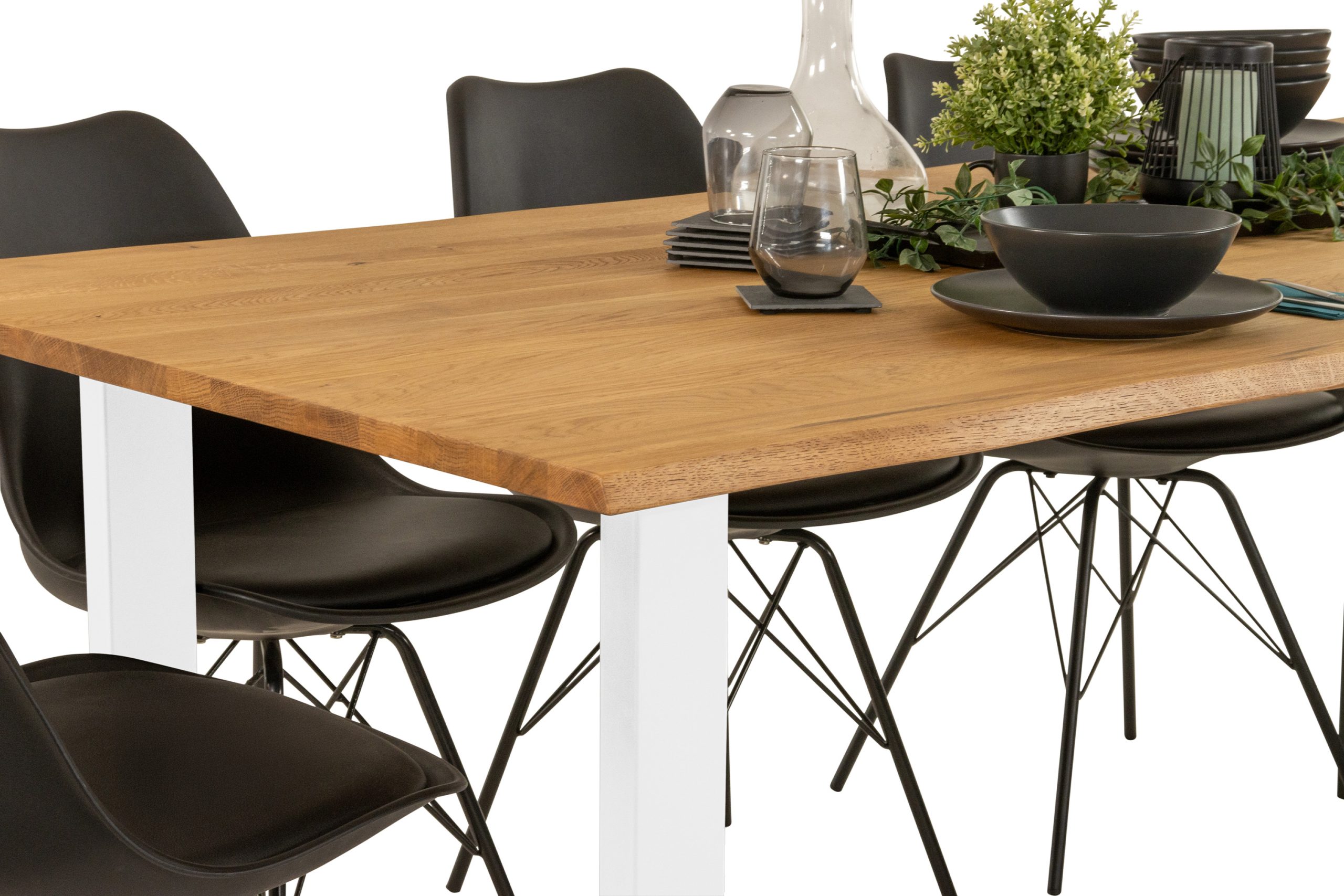 Esstisch 220x100 cm Baumkante Eichenholz massiv geölt U-Gestell weiß SALVADOR – Bild 4