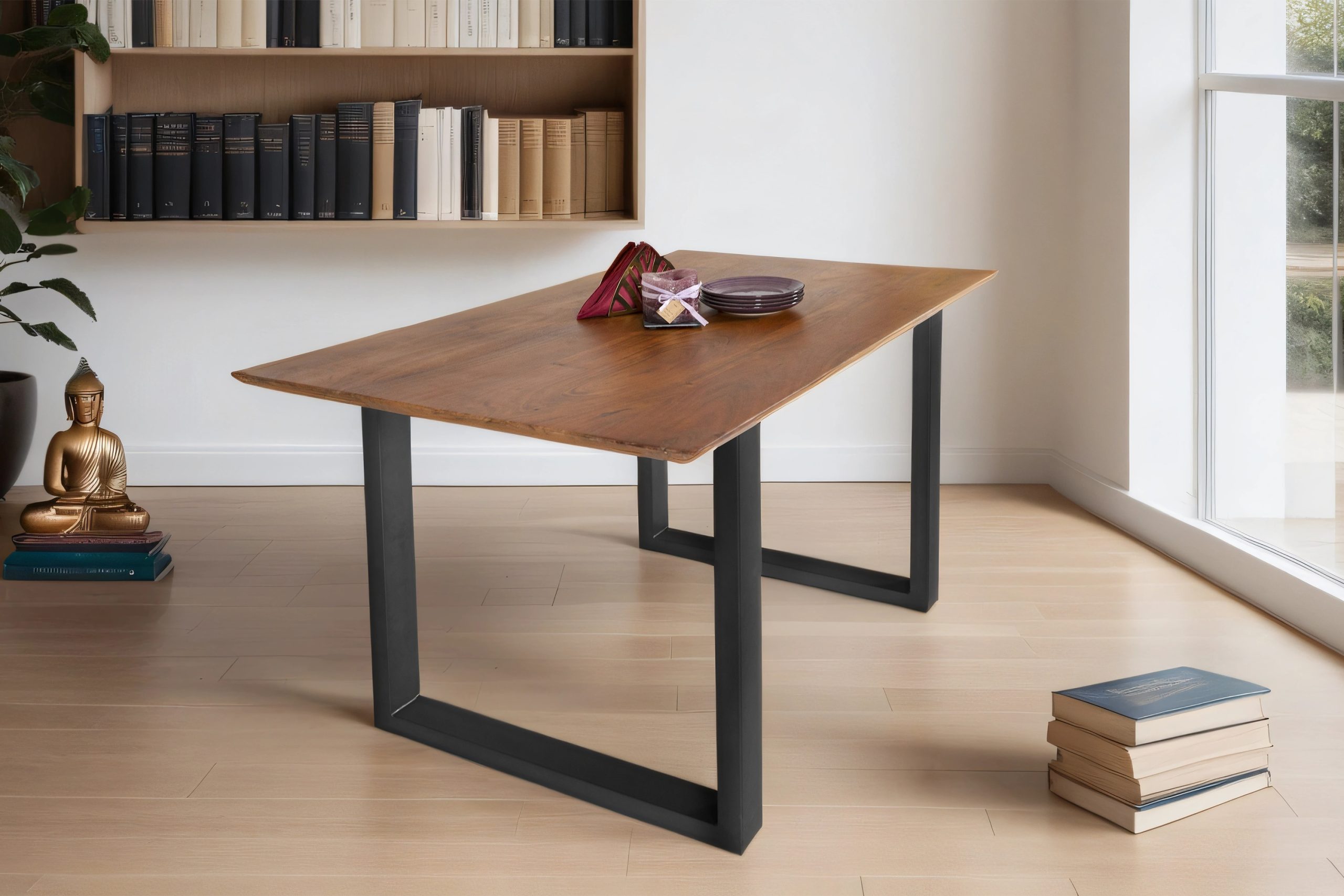 Esstisch 120x80cm Akazie massiv nussbaum Schweizer Kante U-Gestell ATLANTA