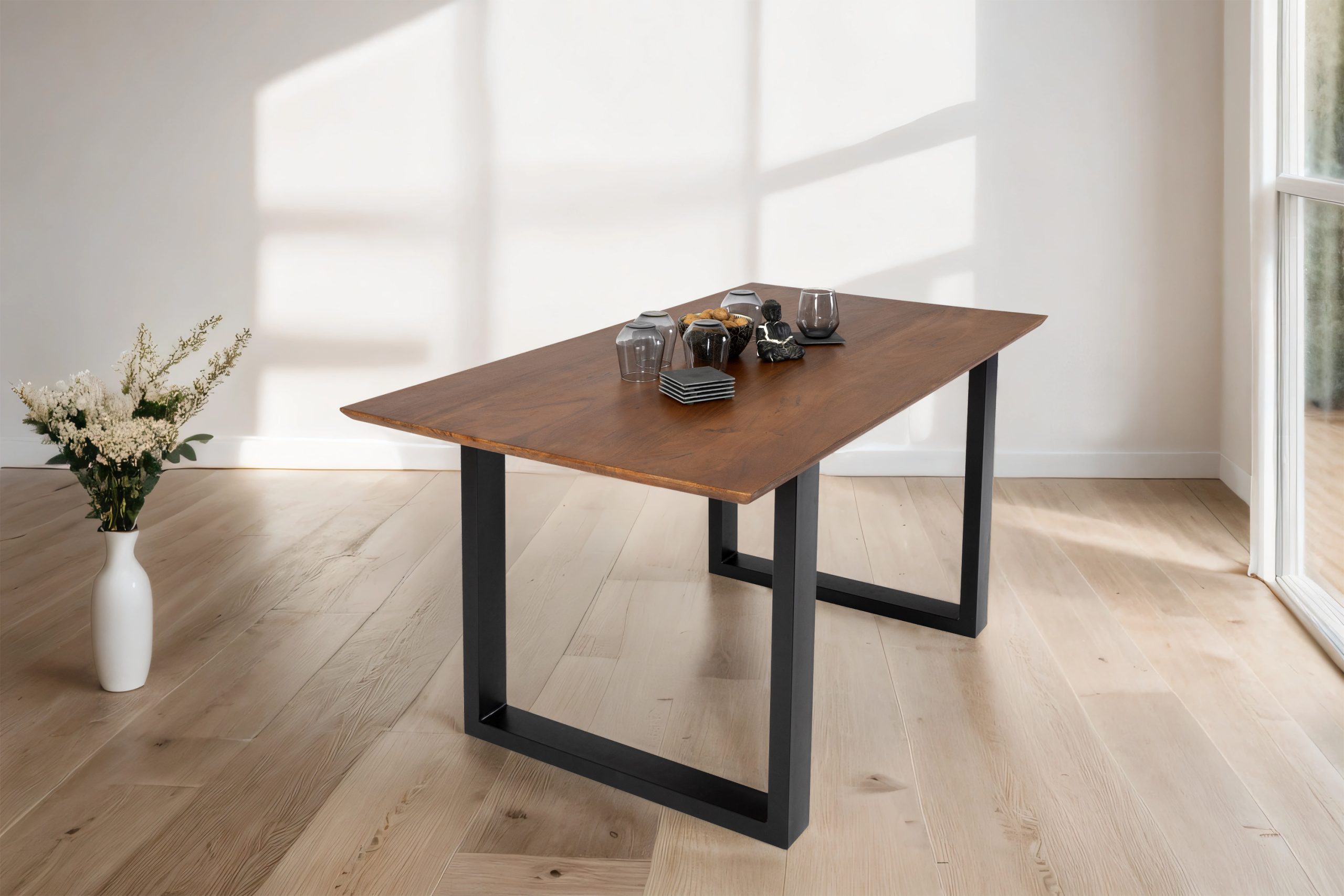 Esstisch 160x85cm Akazie massiv nussbaum Schweizer Kante U-Gestell ATLANTA