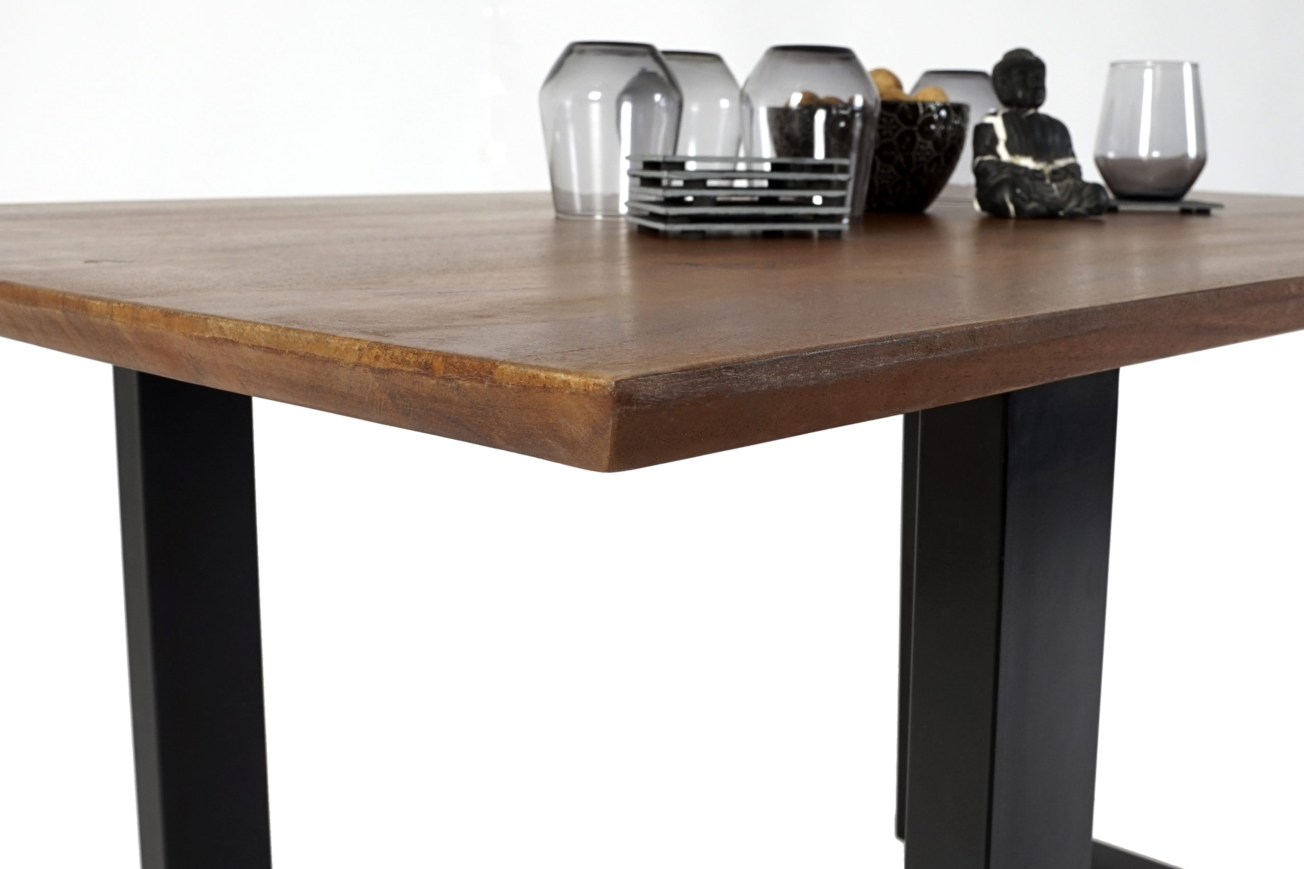 Esstisch 160x85cm Akazie massiv nussbaum Schweizer Kante U-Gestell ATLANTA – Bild 4