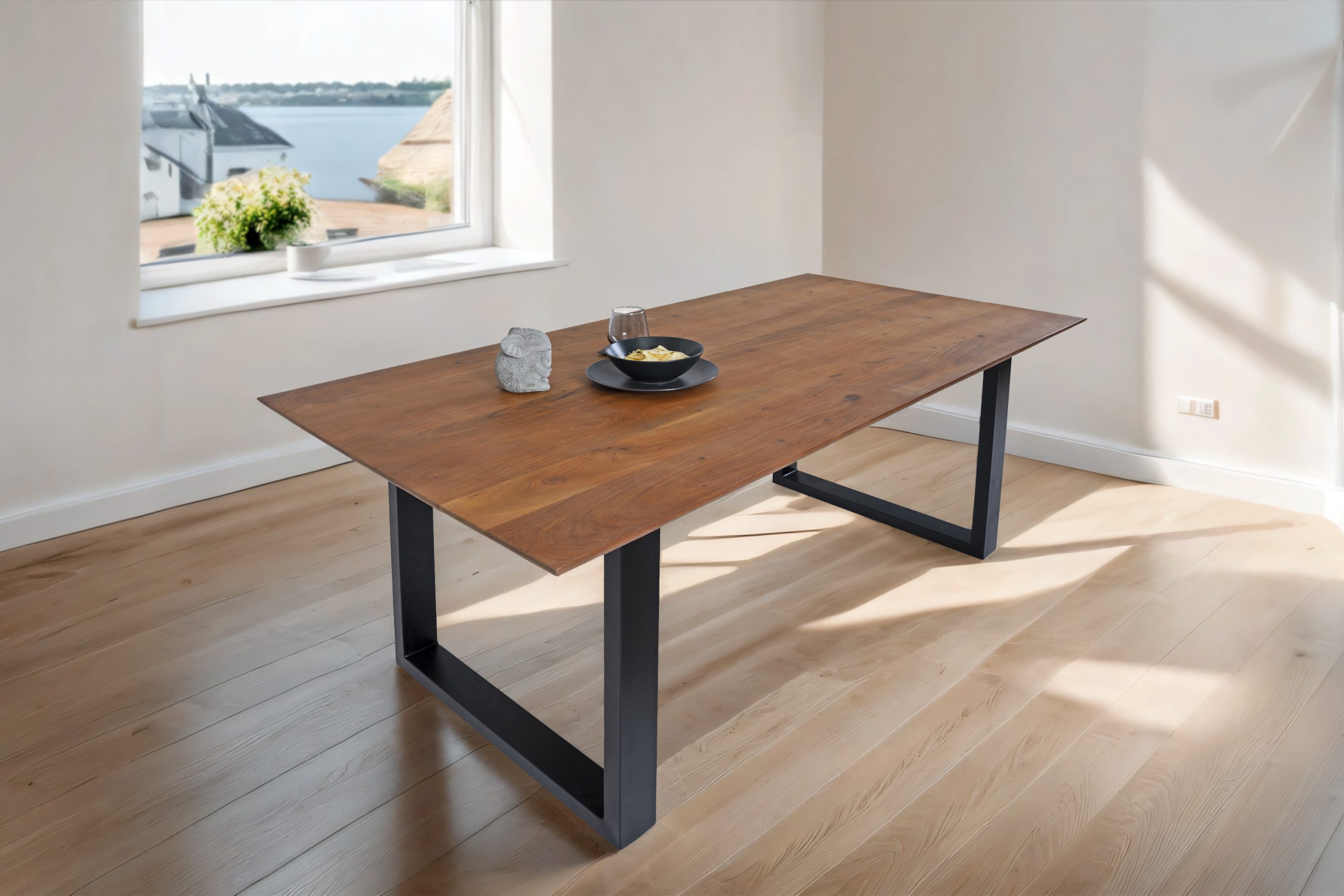 Esstisch 180x90cm Akazie massiv nussbaum Schweizer Kante U-Gestell ATLANTA