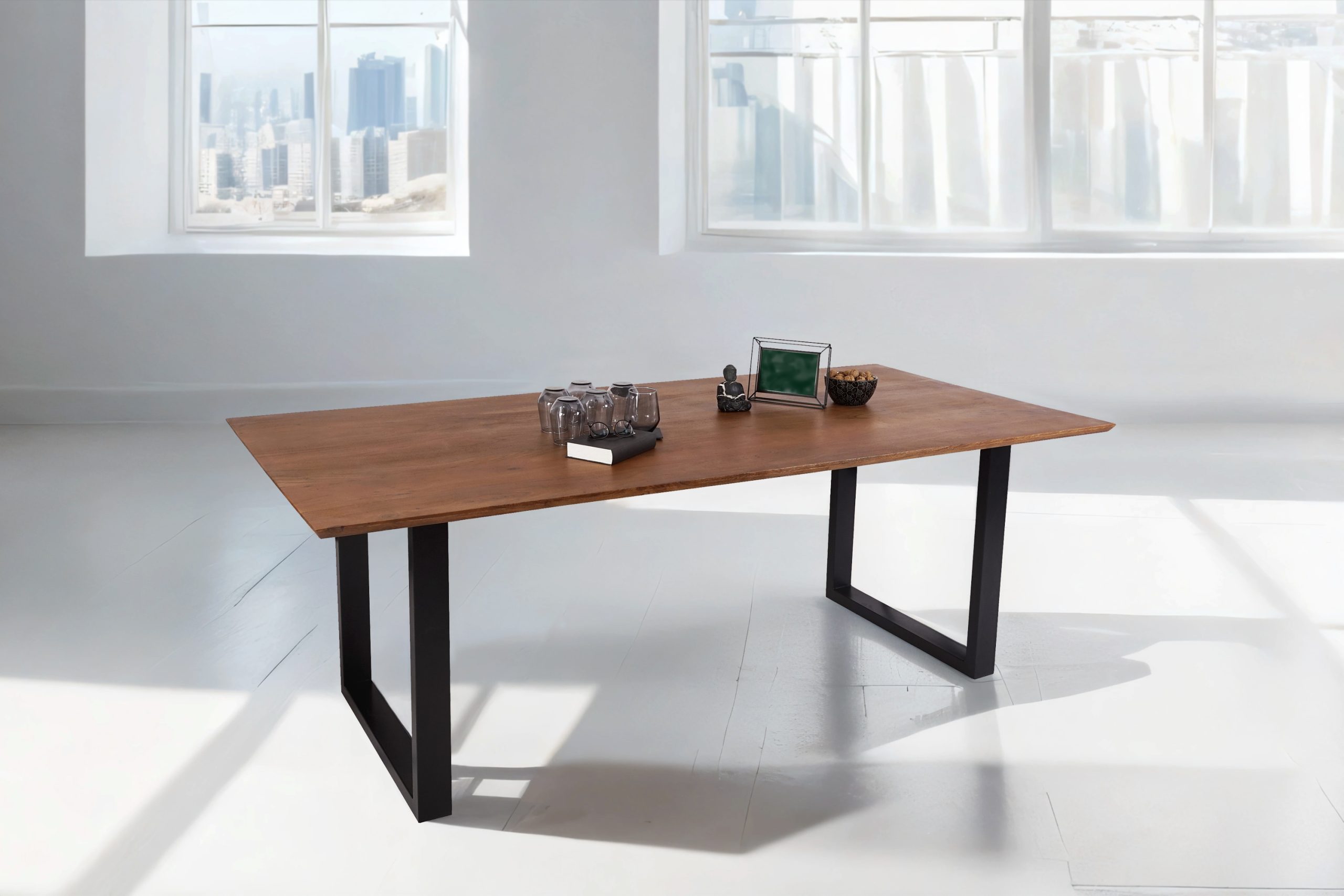 Esstisch 200x100cm Akazie massiv nussbaum Schweizer Kante U-Gestell ATLANTA