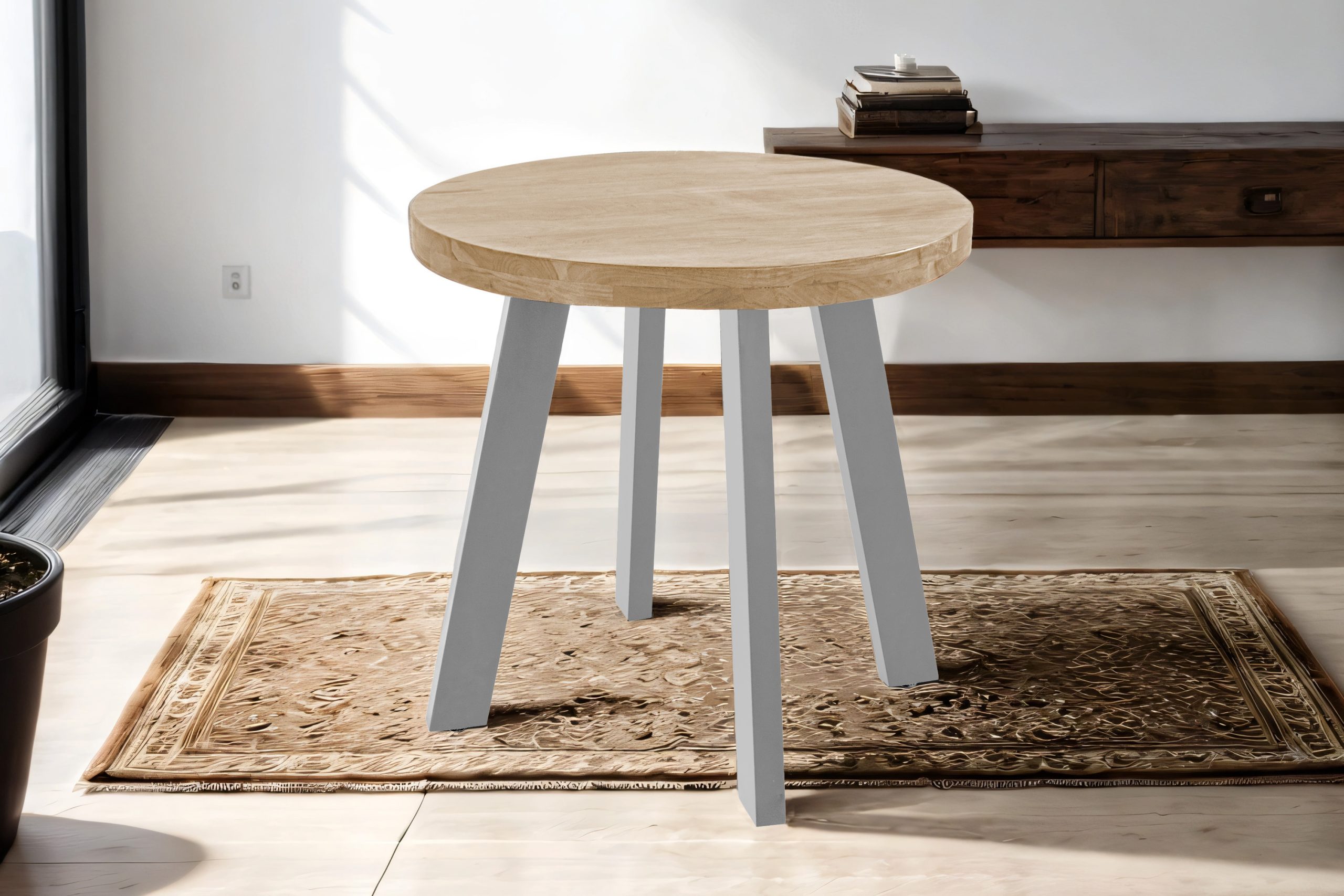 Esstisch rund Akazienholz natur massiv 100 cm silber SOPHIA