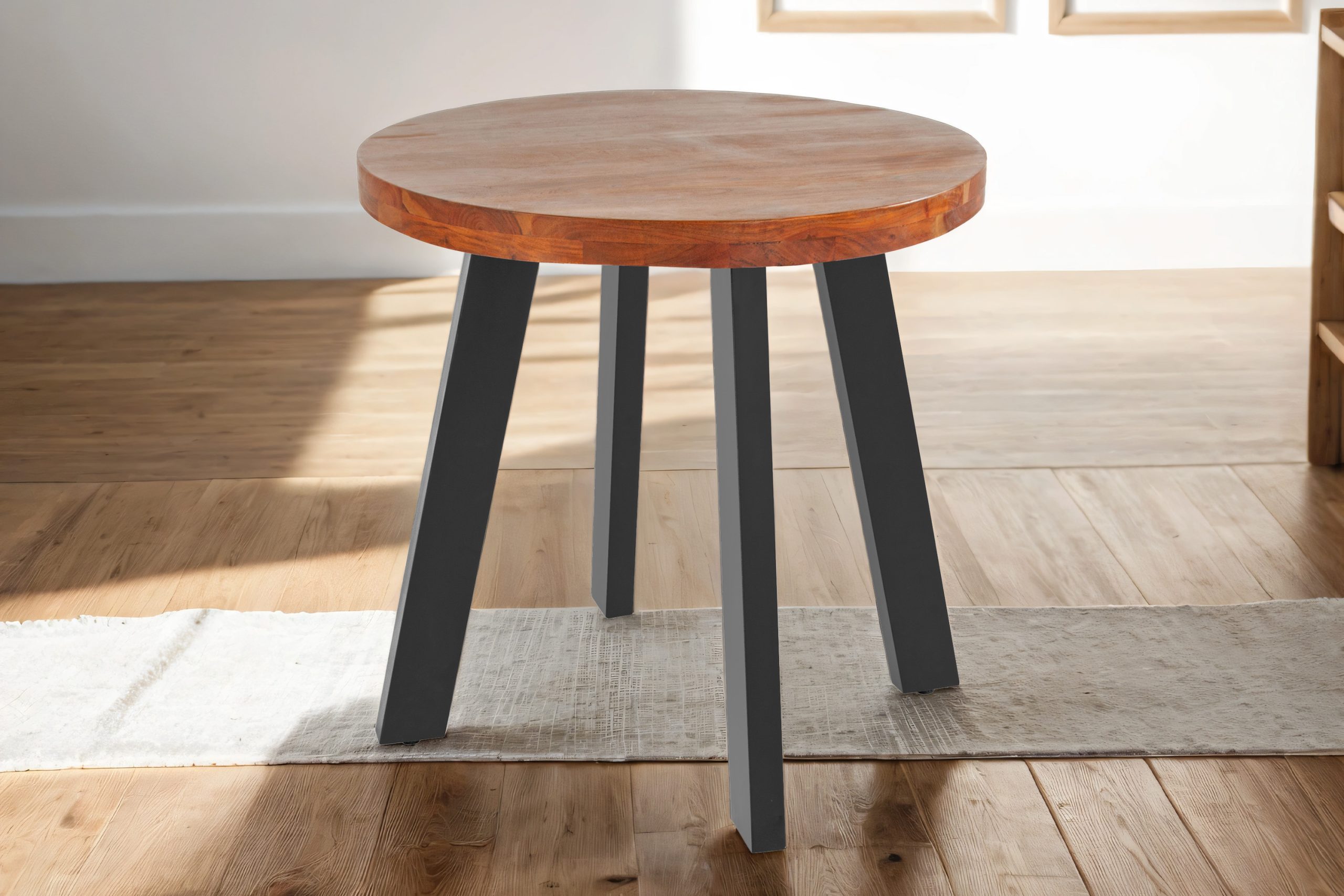 Esstisch rund Akazienholz nussbaum massiv 80 cm schwarz SOPHIA