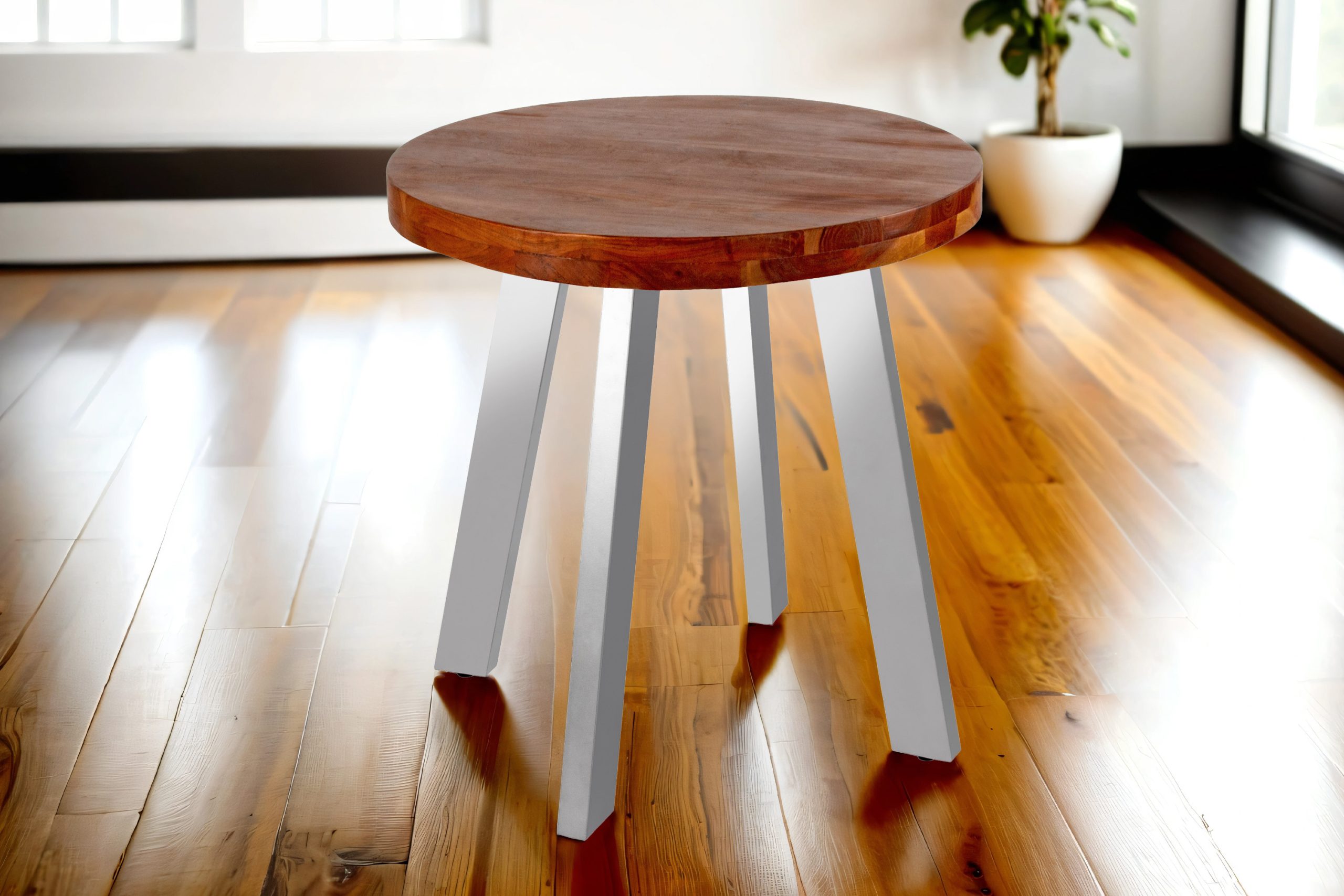 Esstisch rund Akazienholz nussbaum massiv 90 cm silber SOPHIA