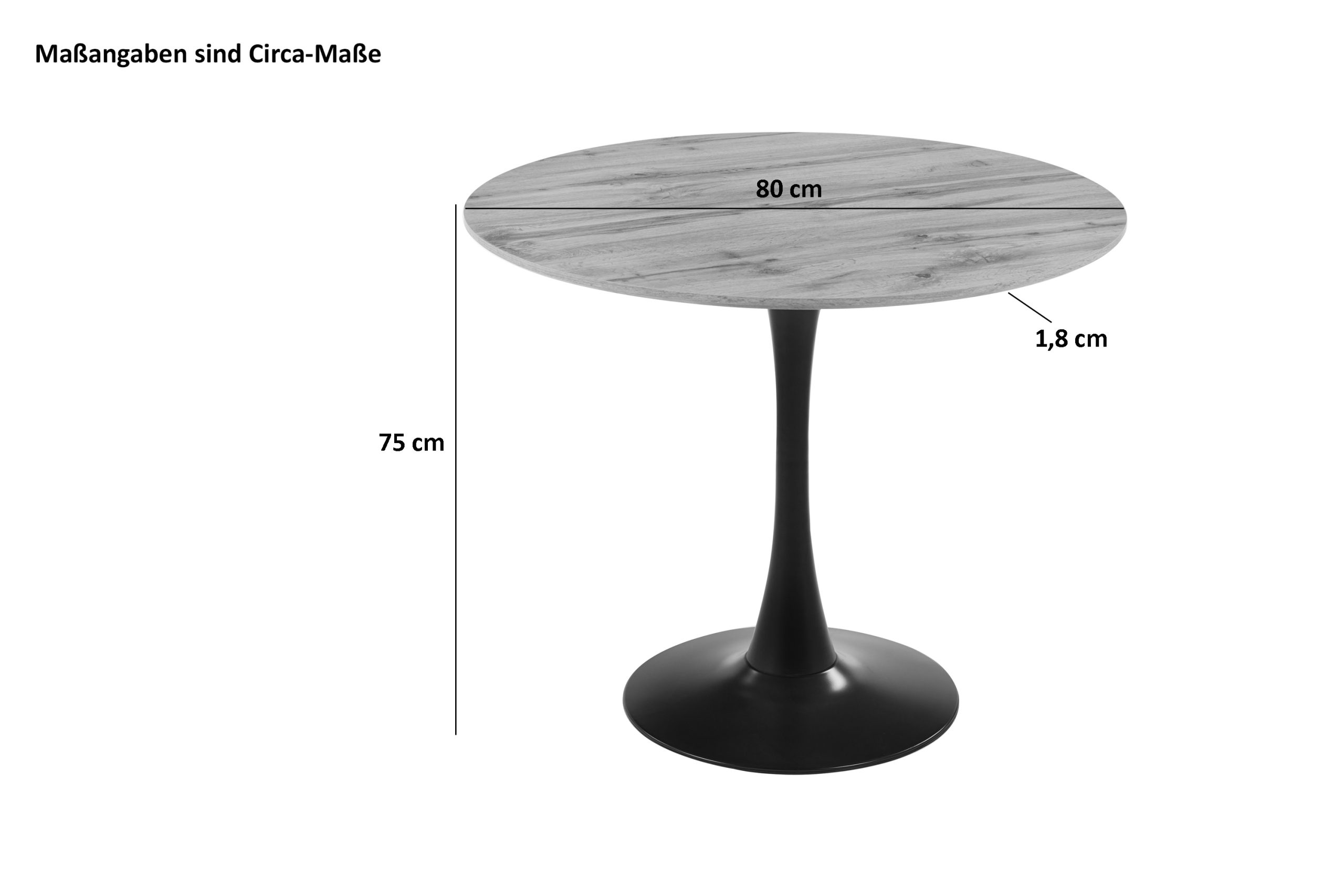 Esstisch 80 cm rund Gerade Kante Säulentisch Holz Wildeiche-Optik Tulpenfuß schwarz STOCKHOLM – Bild 3