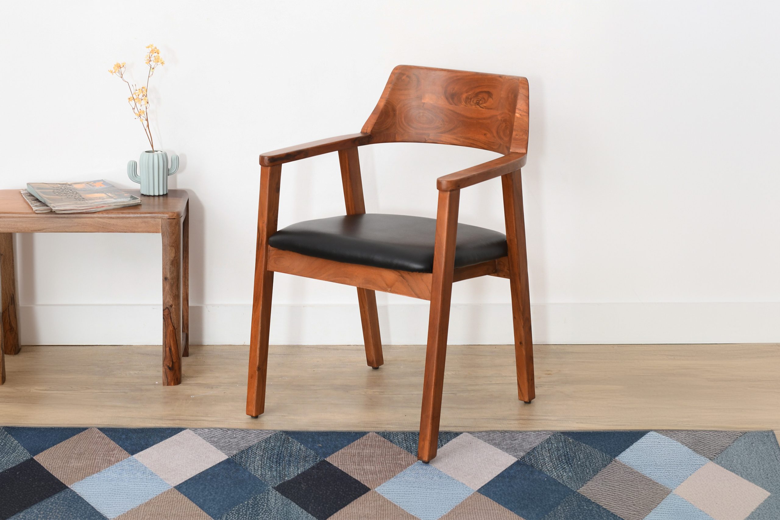 Esszimmerstuhl massive Akazie nussbaum Sitz Echtleder schwarz ANGEL – Bild 2