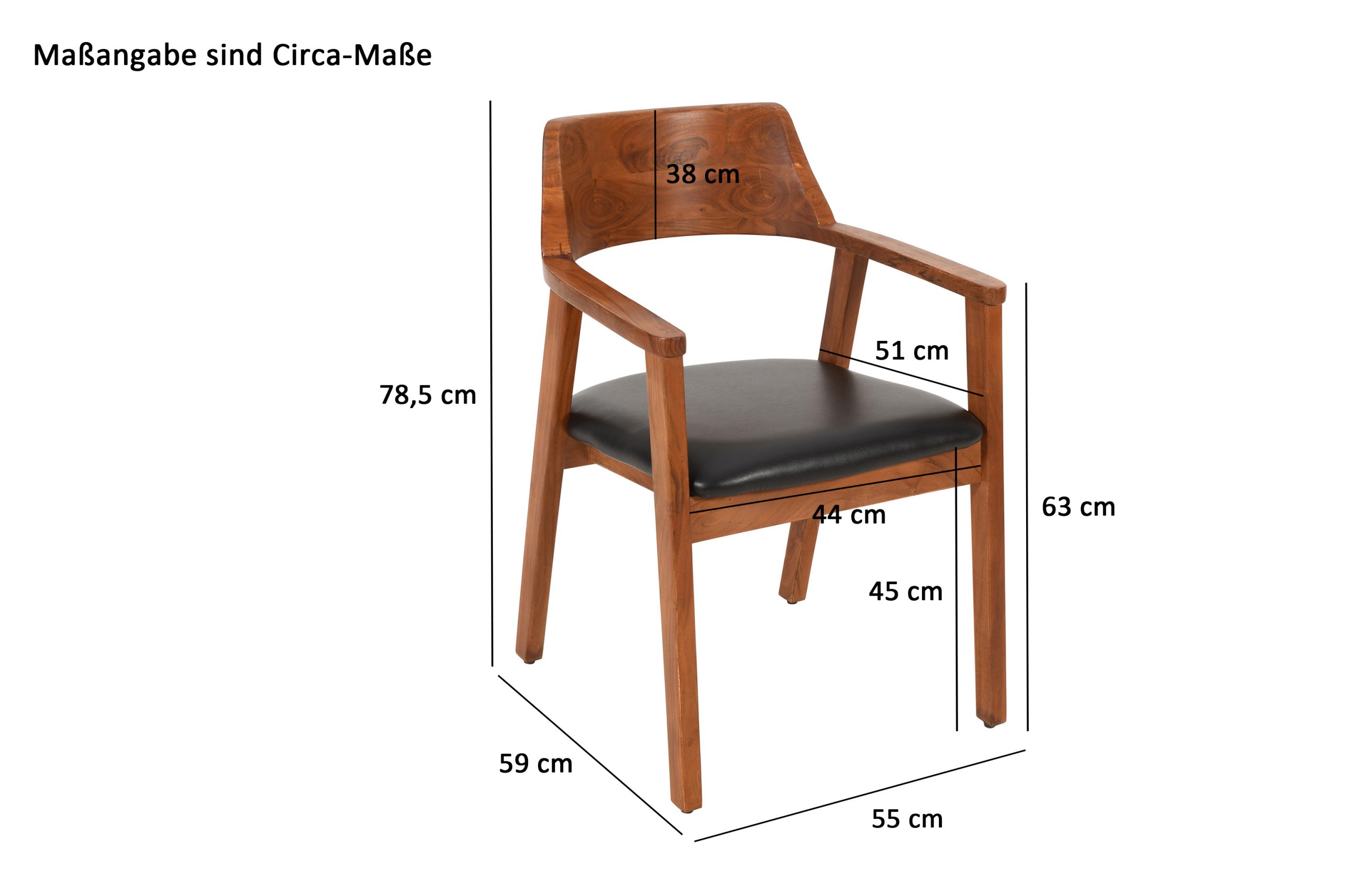 Esszimmerstuhl massive Akazie nussbaum Sitz Echtleder schwarz ANGEL – Bild 3