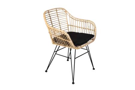 Esszimmerstuhl inkl. Sitzkissen Rattanstuhl natur Metallfüße ANTALYA