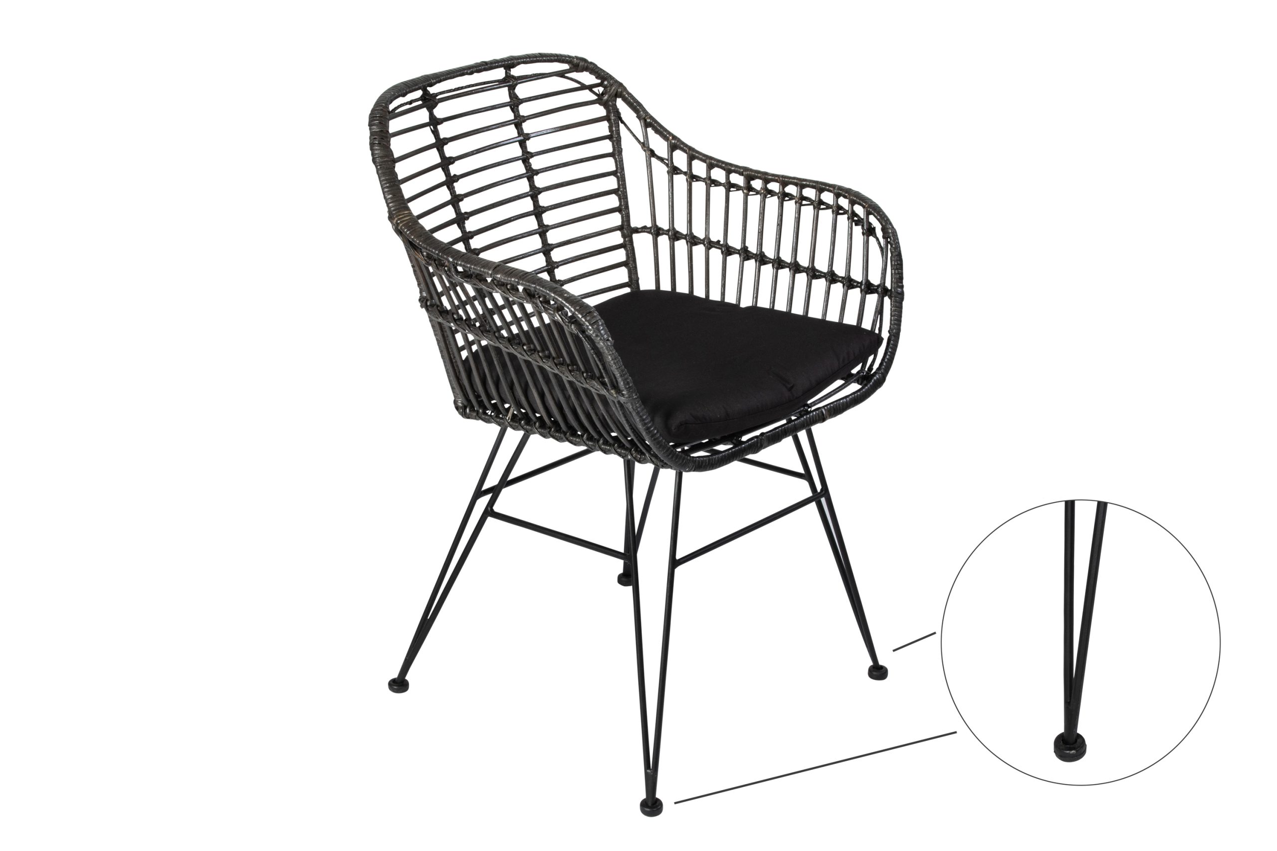 Esszimmerstuhl inkl. Sitzkissen Rattanstuhl anthrazit Metallfüße ANTALYA – Bild 8