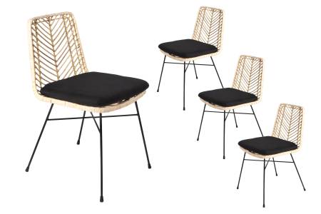 B-Ware 4er Set Esszimmerstuhl inkl. Sitzkissen Rattanstuhl natur Metallfüße DETROIT