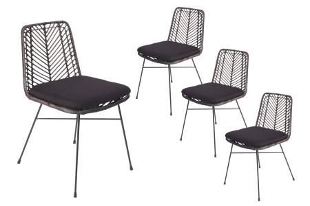 B-Ware 4er Set Esszimmerstuhl inkl. Sitzkissen Rattanstuhl anthrazit Metallfüße DETROIT