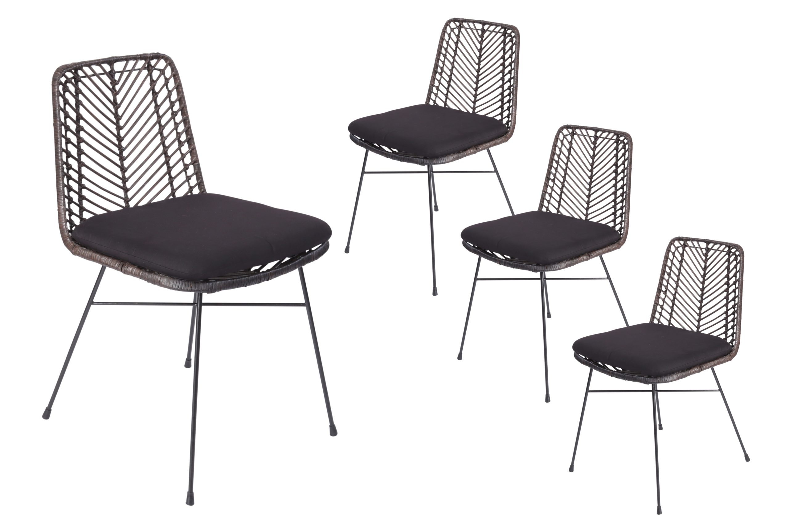 B-Ware 4er Set Esszimmerstuhl inkl. Sitzkissen Rattanstuhl anthrazit Metallfüße DETROIT