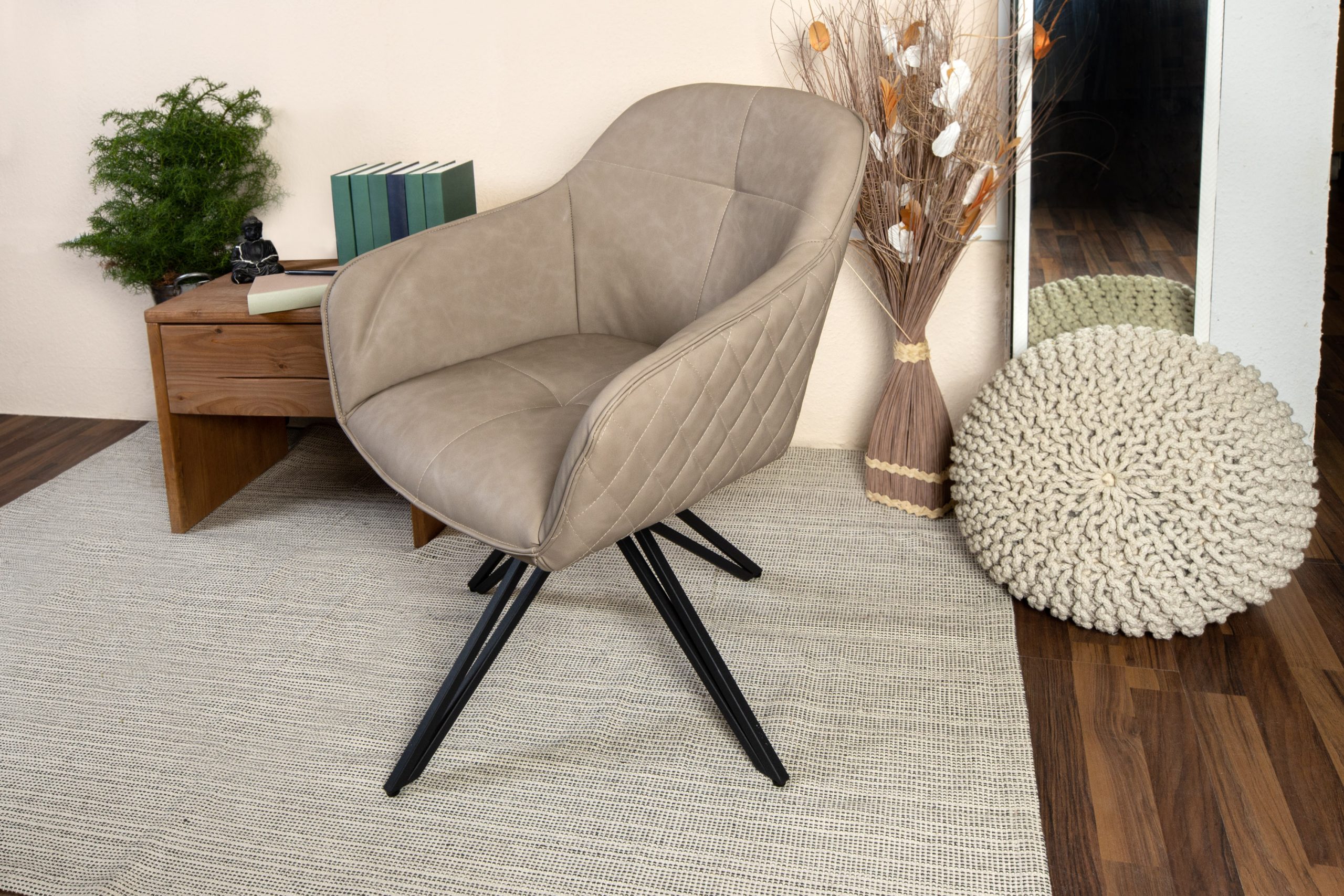 Drehstuhl 180 Grad drehbar Armlehnstuhl taupe Metallgestell schwarz ELBE – Bild 2