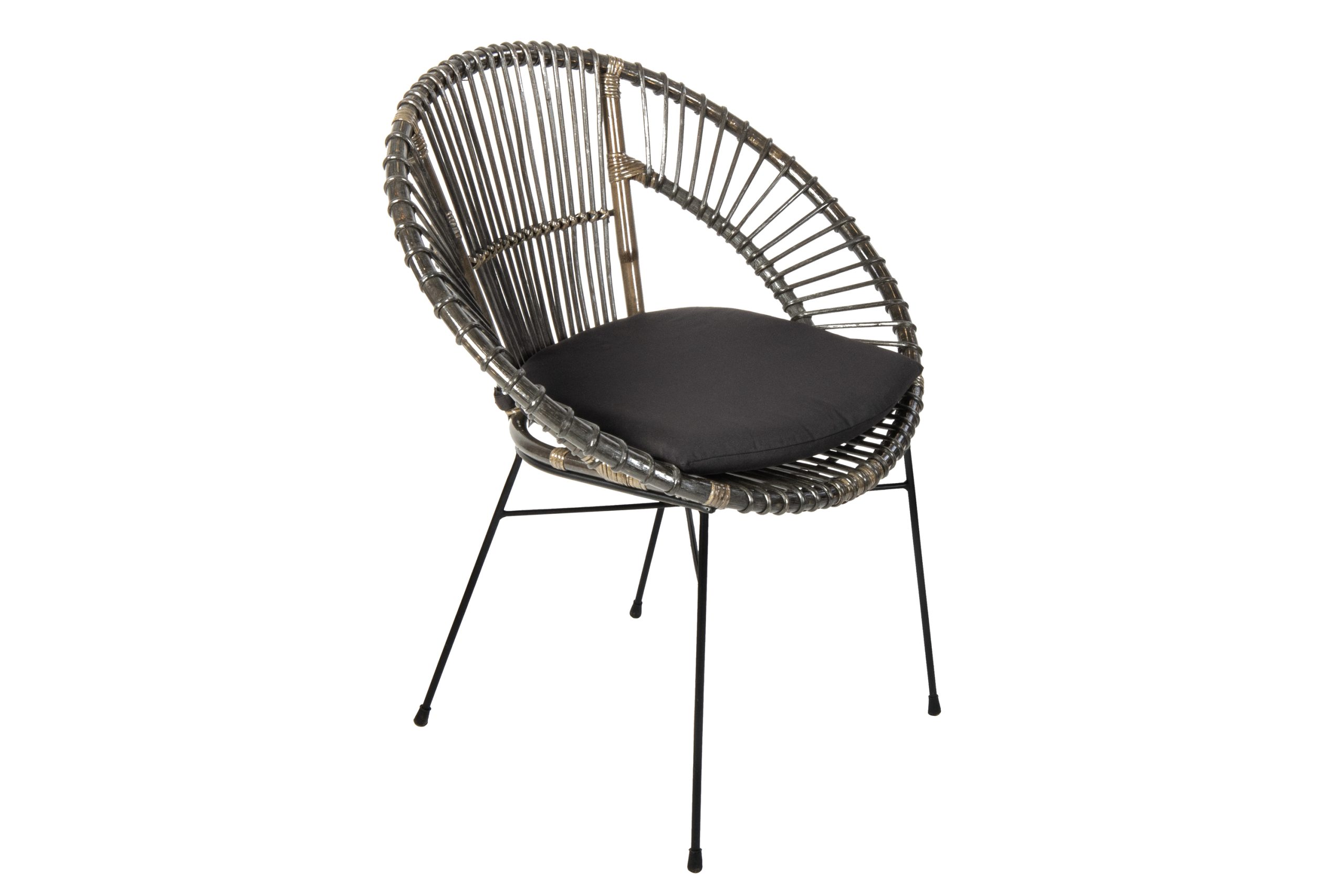 Esszimmerstuhl inkl. Sitzkissen Rattanstuhl anthrazit Metallfüße GENUA