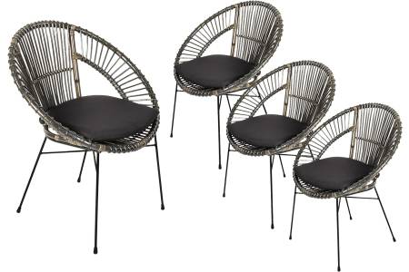 B-Ware 4er Set Esszimmerstuhl inkl. Sitzkissen Rattanstuhl anthrazit Metallfüße GENUA