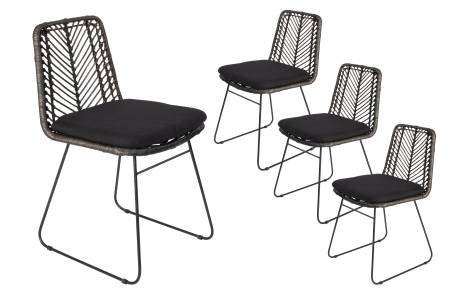 B-Ware 4er Set Esszimmerstuhl inkl. Sitzkissen Rattanstuhl anthrazit Metallfüße KAIRO