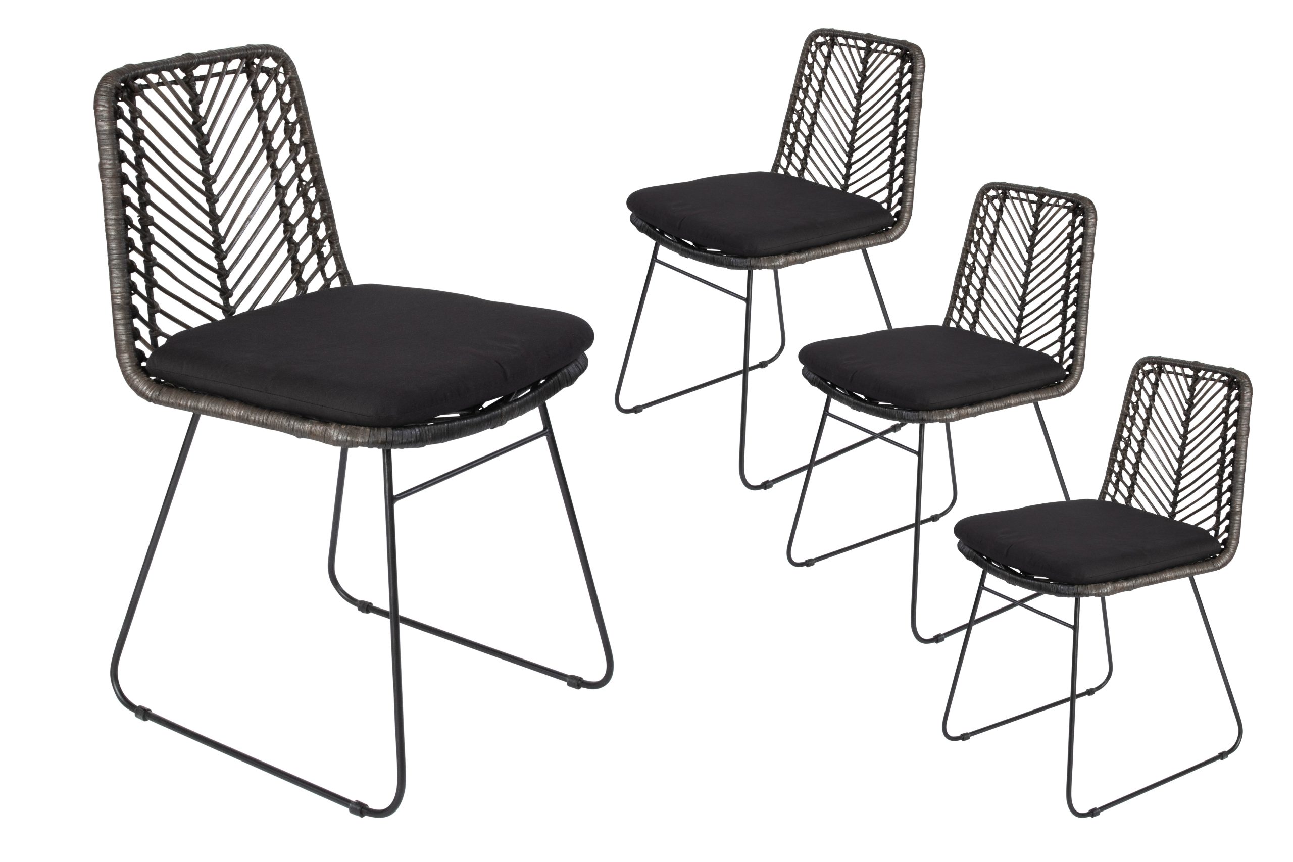 B-Ware 4er Set Esszimmerstuhl inkl. Sitzkissen Rattanstuhl anthrazit Metallfüße KAIRO