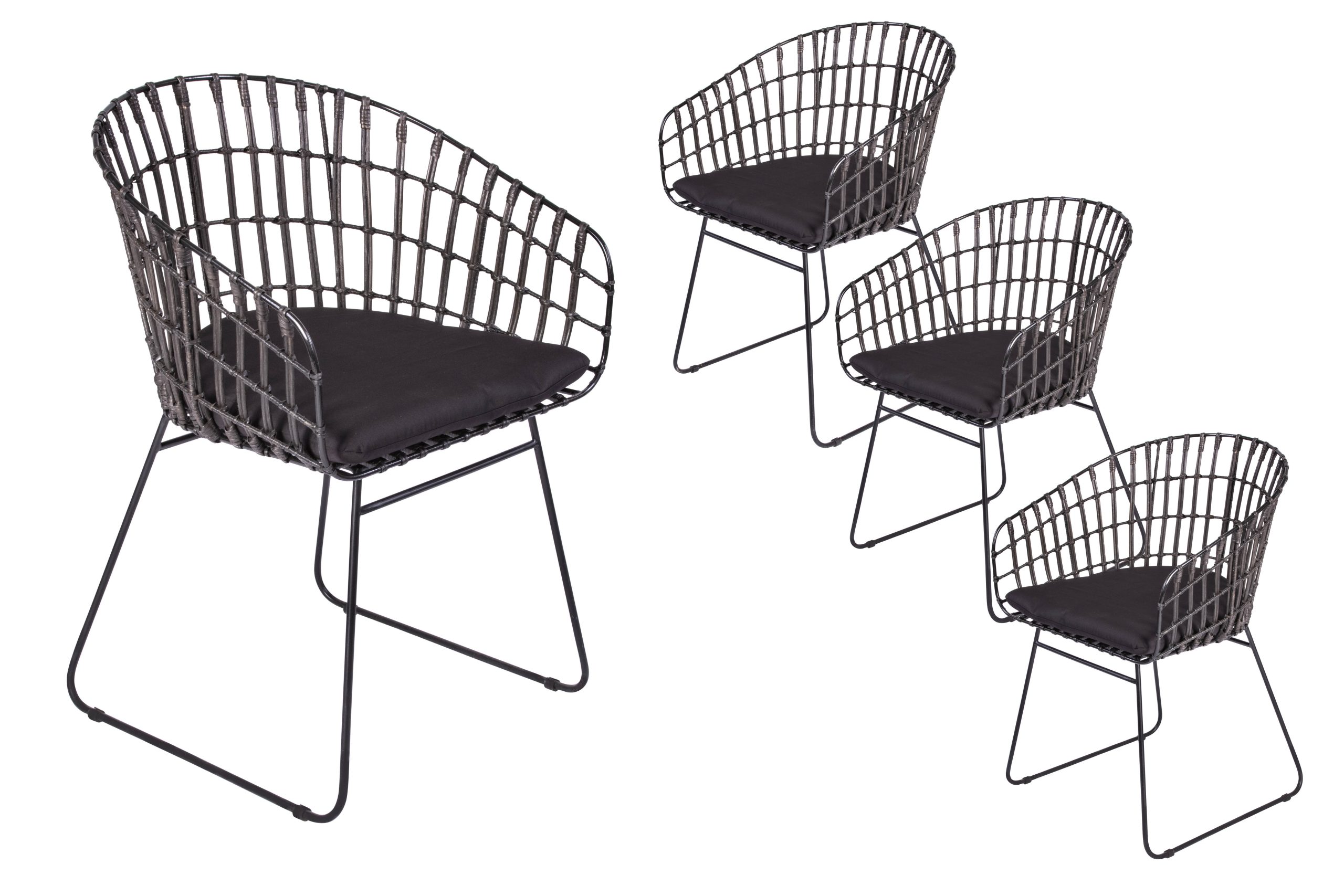 B-Ware 4er Set Esszimmerstuhl inkl. Sitzkissen Rattanstuhl anthrazit Metallfüße LIMA